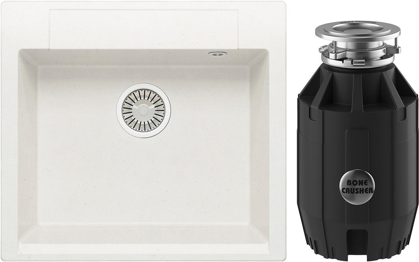 Комплект Мойка Polygran Argo 560, белый хлопок + Измельчитель Bone Crusher BC 910-AS