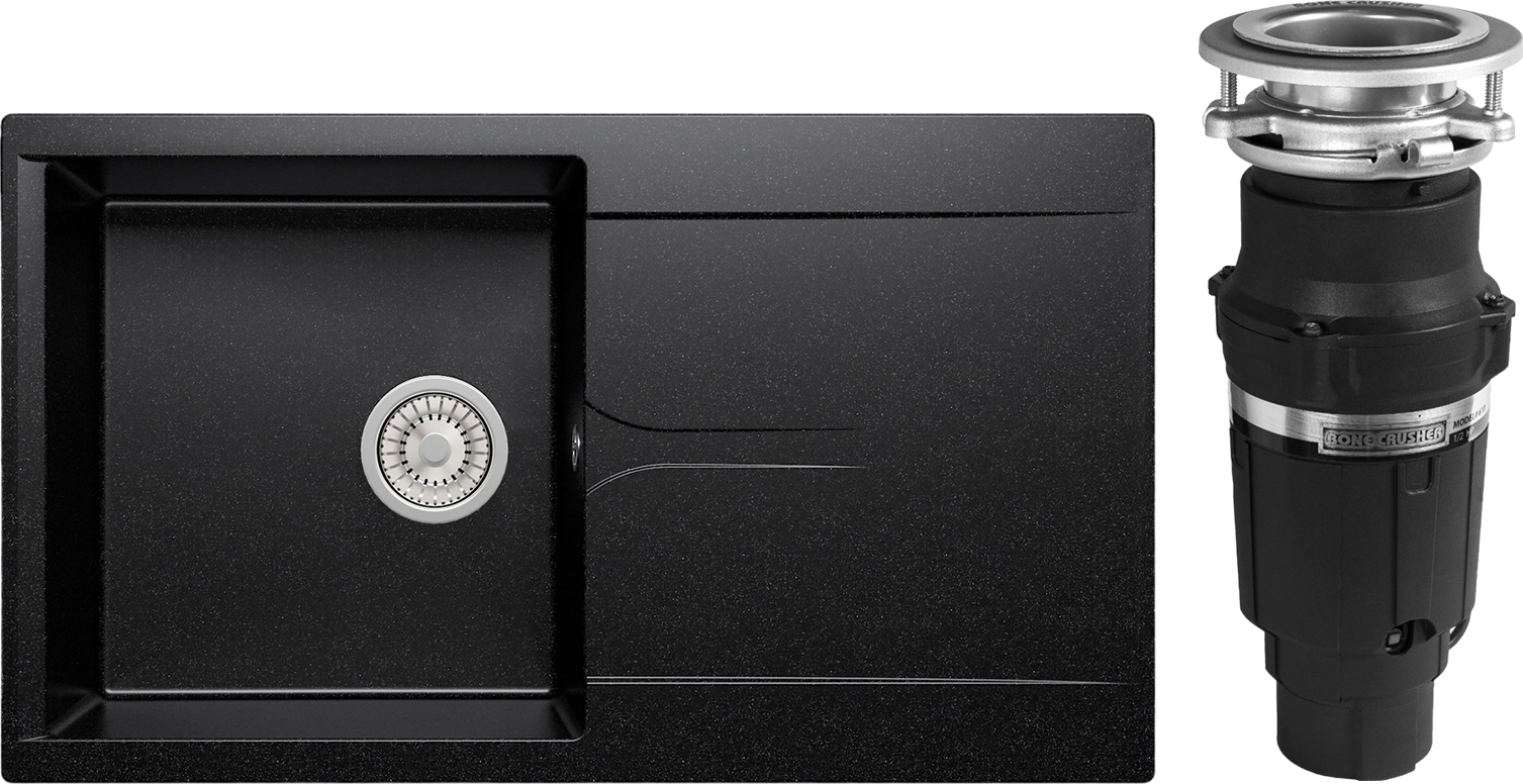 Комплект Мойка Polygran Gals 860, черная + Измельчитель Bone Crusher BC 610-AS