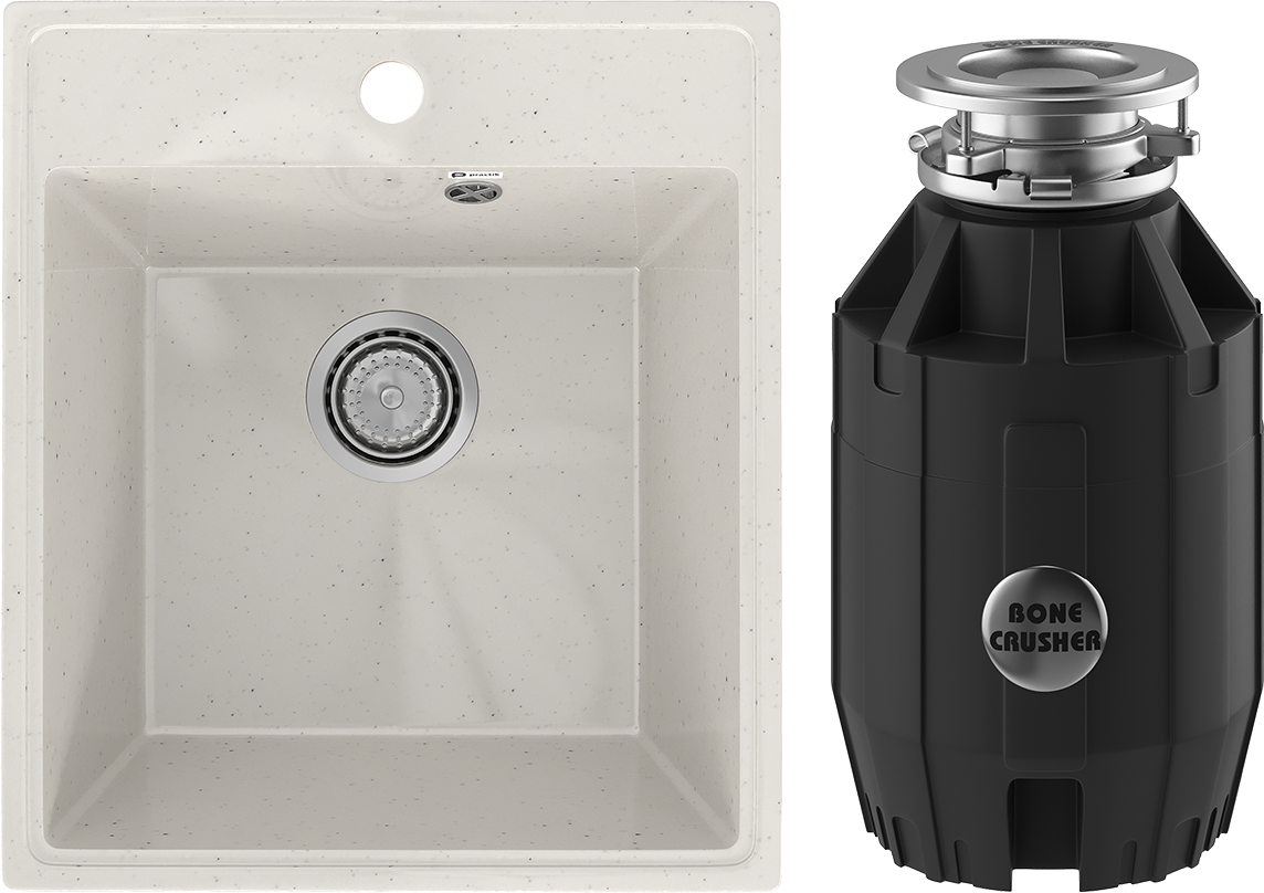 Комплект Мойка Practik PR-M 425-001, белый камень + Измельчитель Bone Crusher BC 910-AS