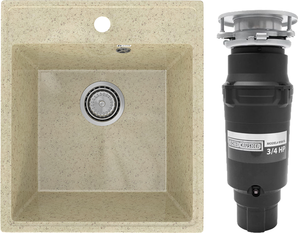 Комплект Мойка Practik PR-M 425-002, слоновая кость + Измельчитель Bone Crusher BC 910-SL-Slim Line