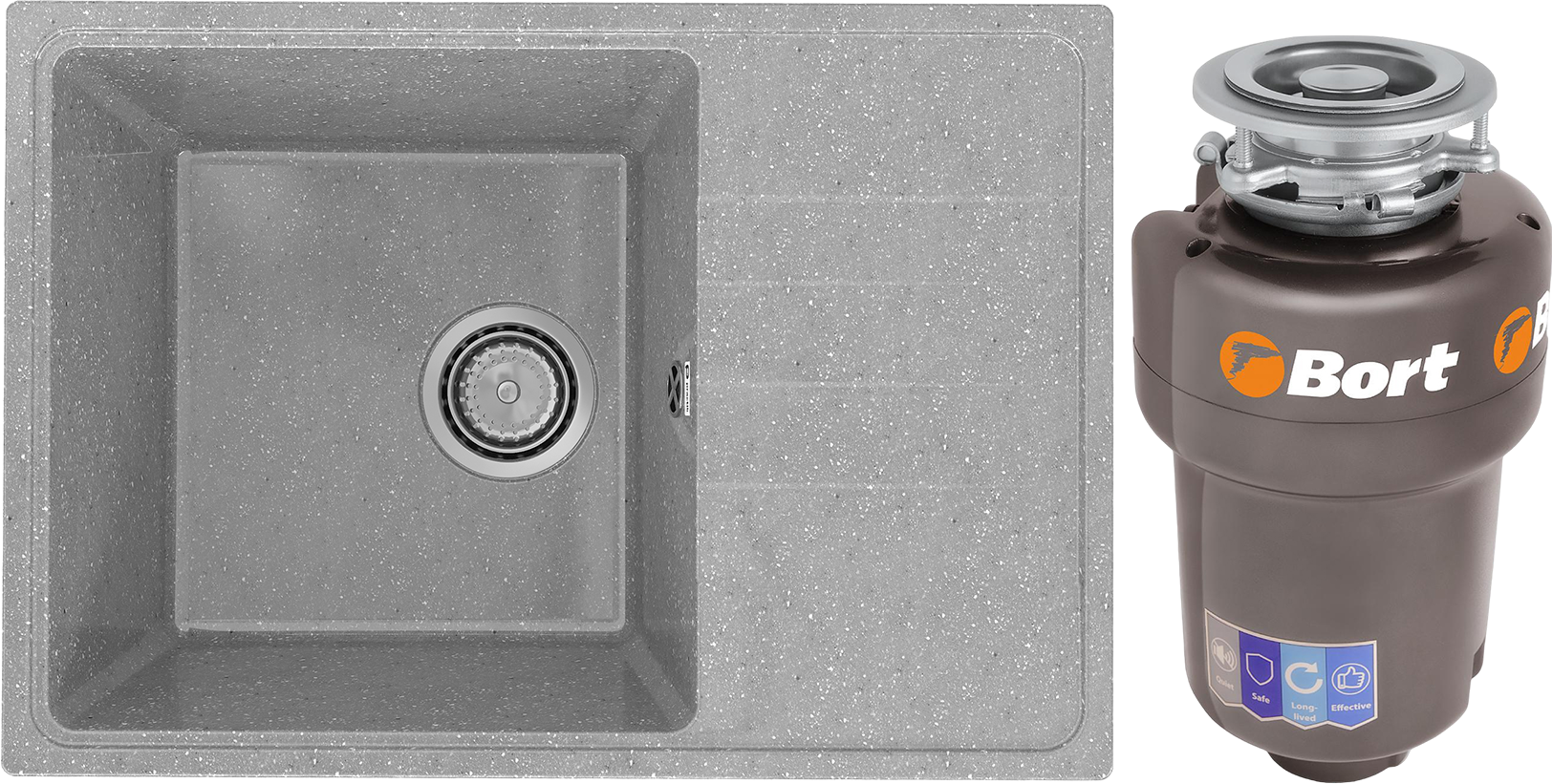 Комплект Мойка Practik PR-M 600-003, светло-серая + Измельчитель Bort Titan Max Power