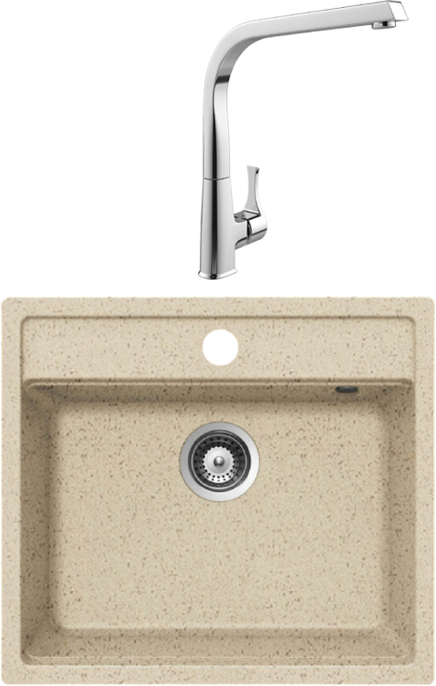 Комплект Мойка Whinstone Немос 1B, бежевый + Смеситель MEGA Mega