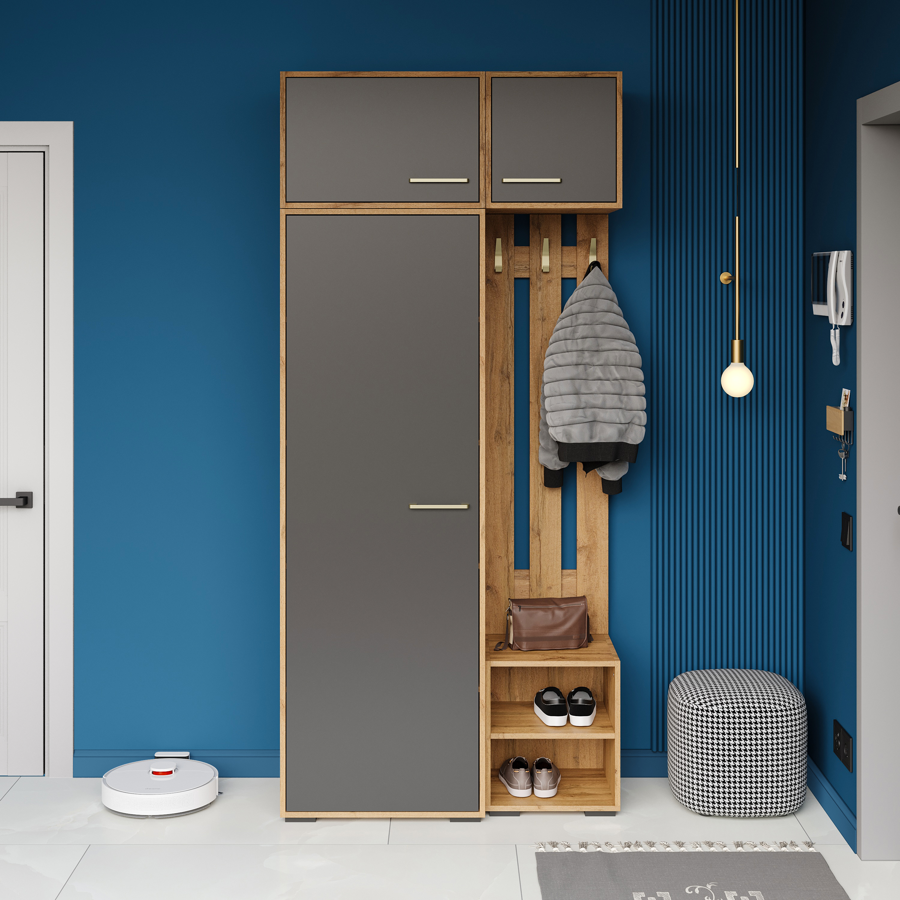 Прихожая DIWO Кострома 100 со шкафом, дуб вотан, антрацит, ручка золото