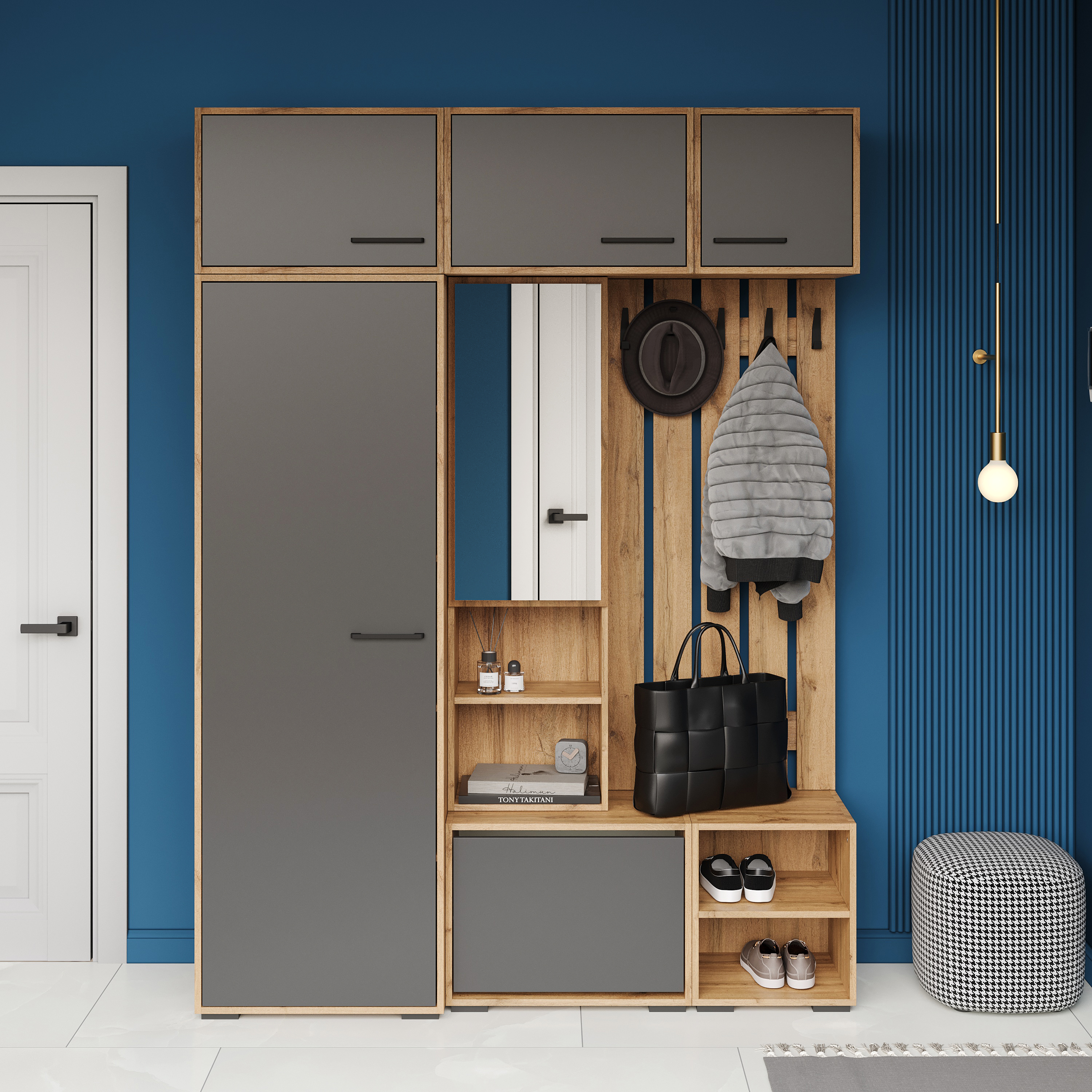 Прихожая DIWO Кострома 160 дуб вотан, антрацит, ручка черная