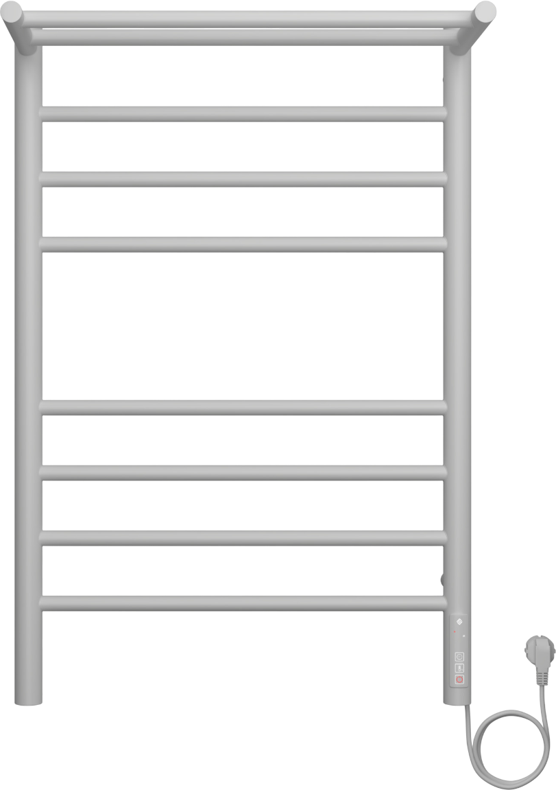 Полотенцесушитель электрический Terminus Аврора П8 80x55 см, подключение справа, слева, белый матовый 9003, лесенка, из стали, с полкой