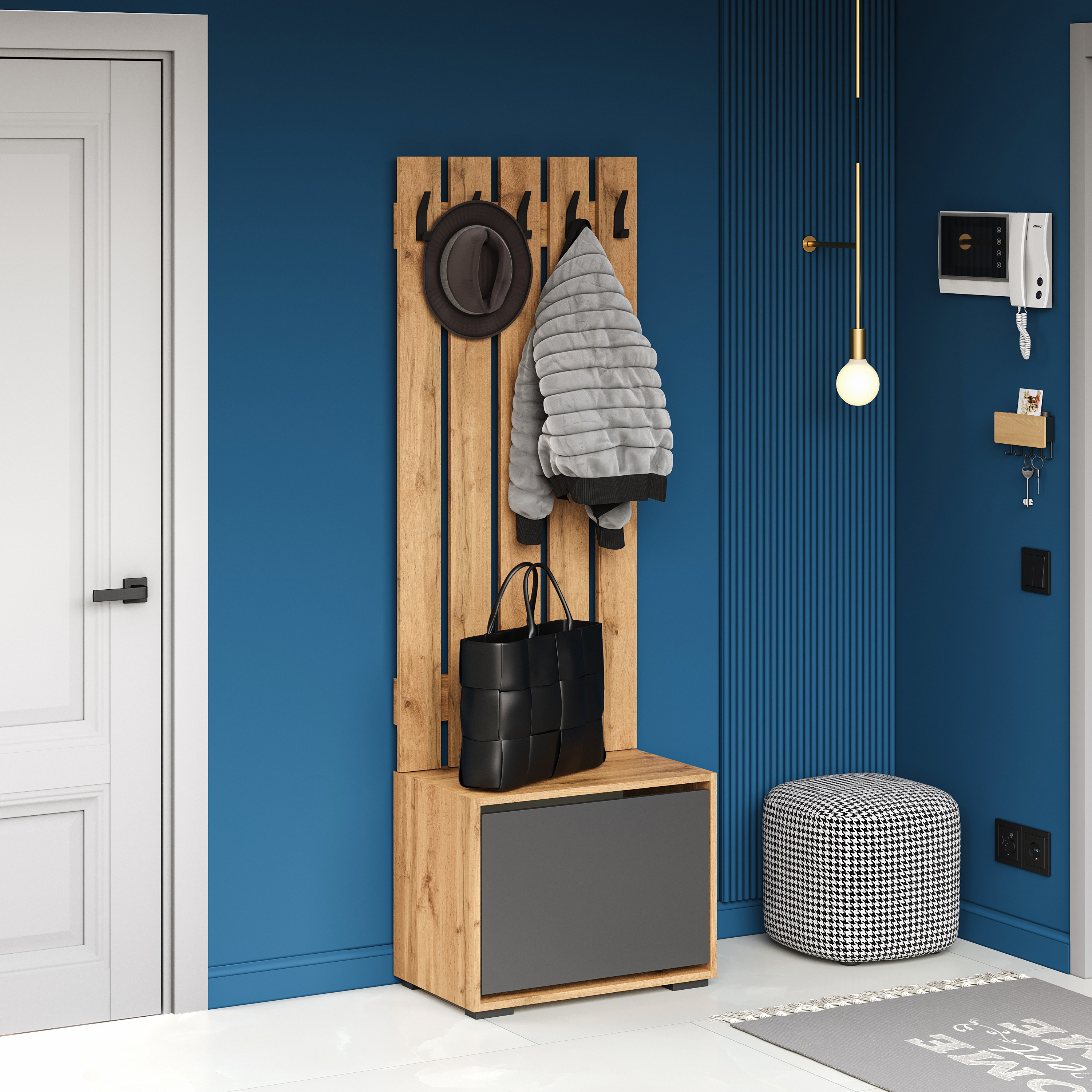 Прихожая DIWO Кострома мини 60 с обувницей, дуб вотан, антрацит, крючок черный