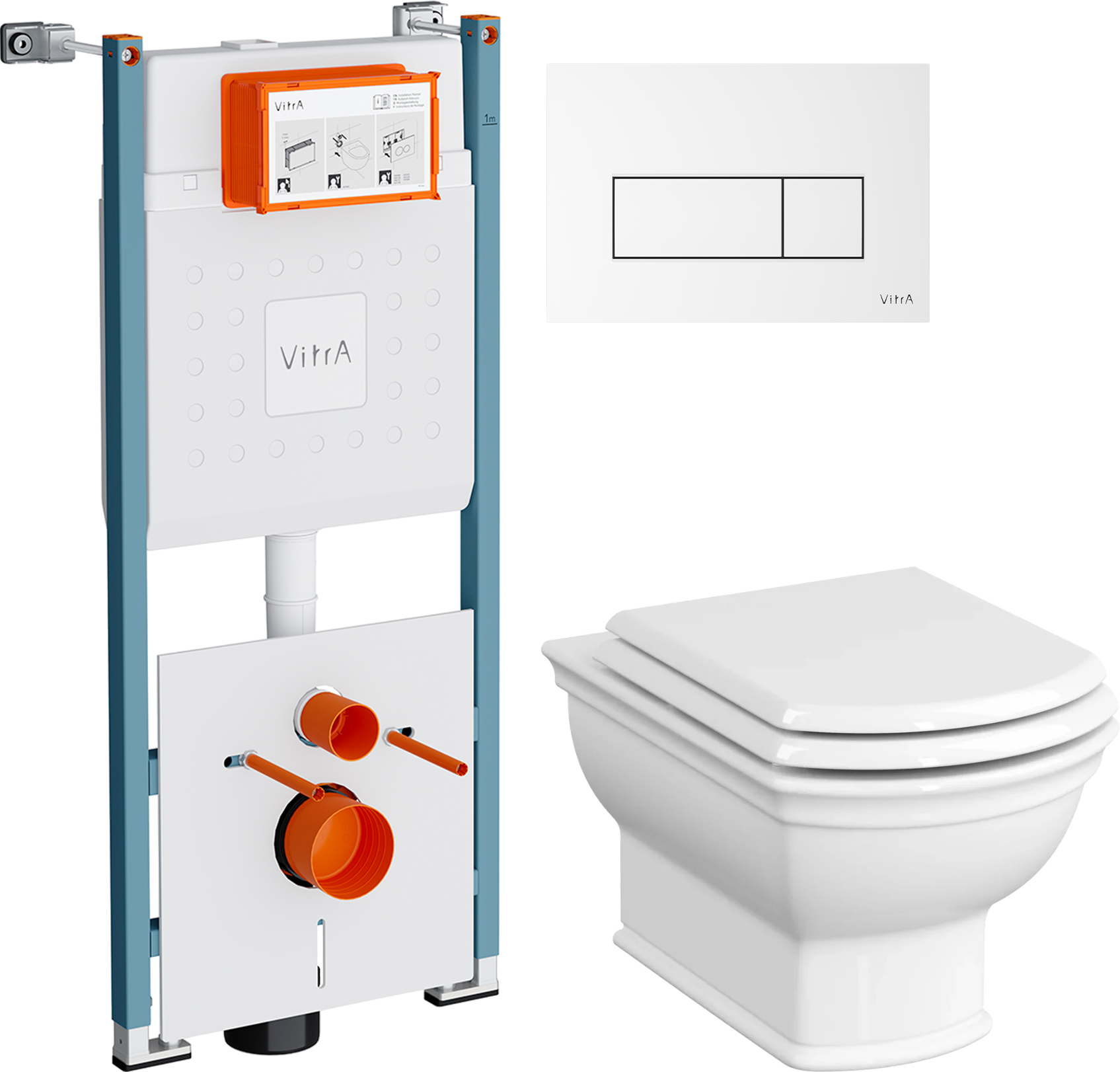 Комплект 4 в 1 Унитаз подвесной VitrA Valarte 7805B003-0075 + Сиденье 124-003-009 с микролифтом + Инсталляция V-Fix Core 732-5800-01PV + Кнопка Root Square 740-2300 цвет глянцевый белый