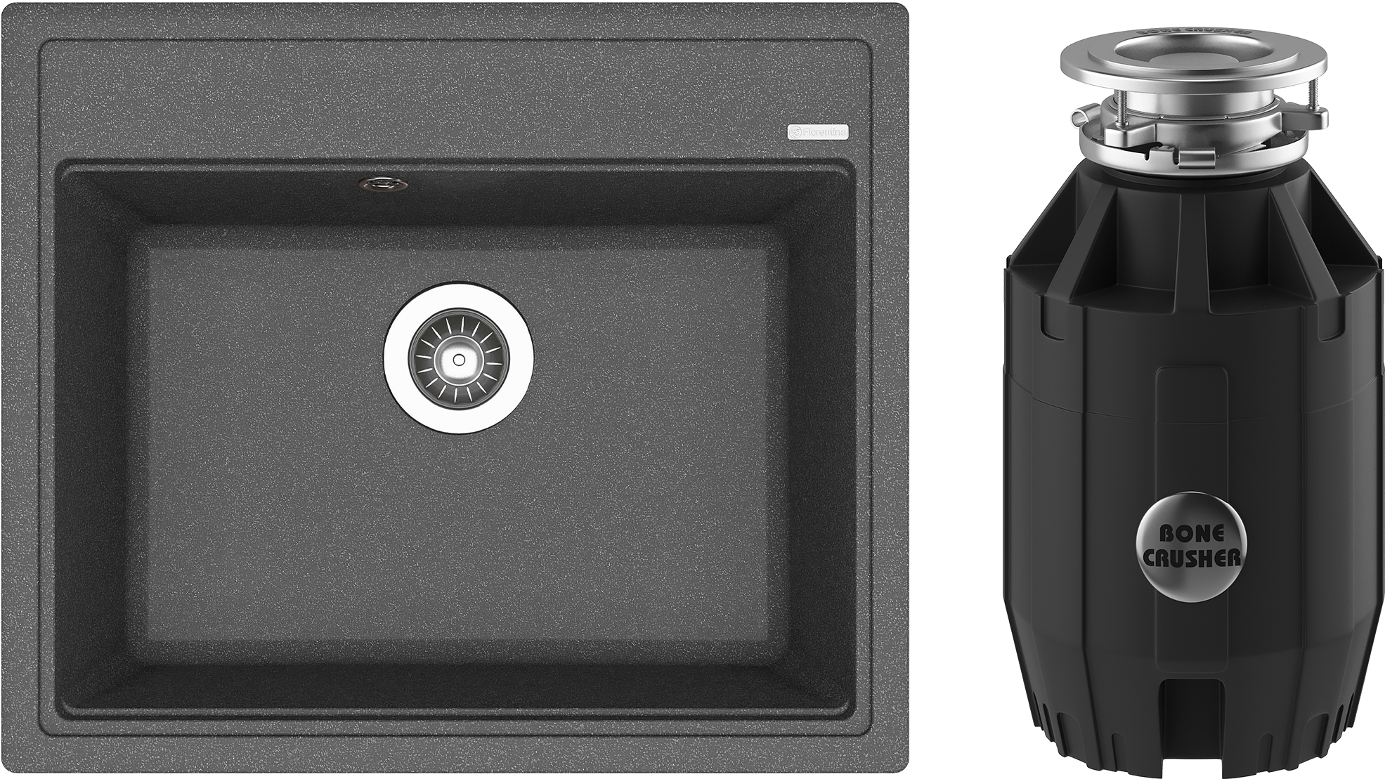 Комплект Мойка Florentina Липси, 600 черная + Измельчитель Bone Crusher BC 910-AS