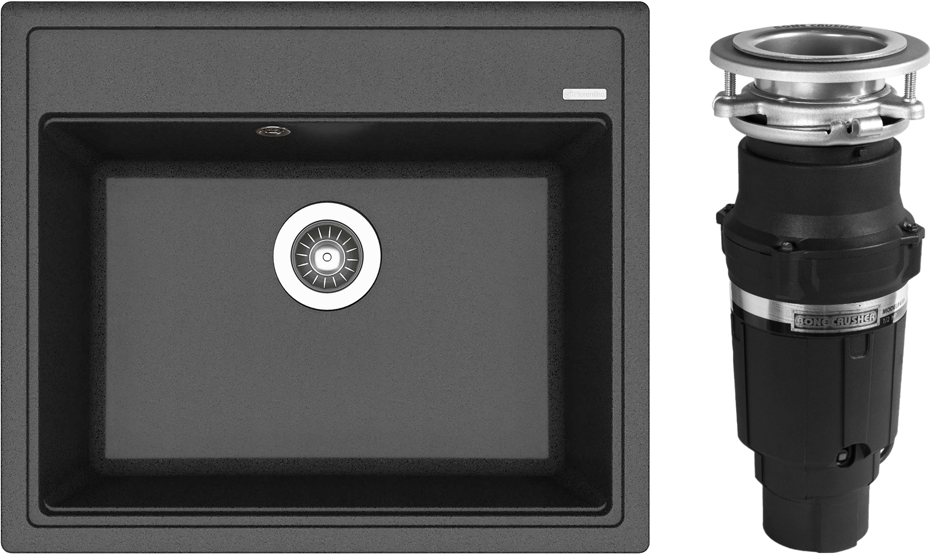 Комплект Мойка Florentina Липси, 600 антрацит + Измельчитель Bone Crusher BC 610-AS