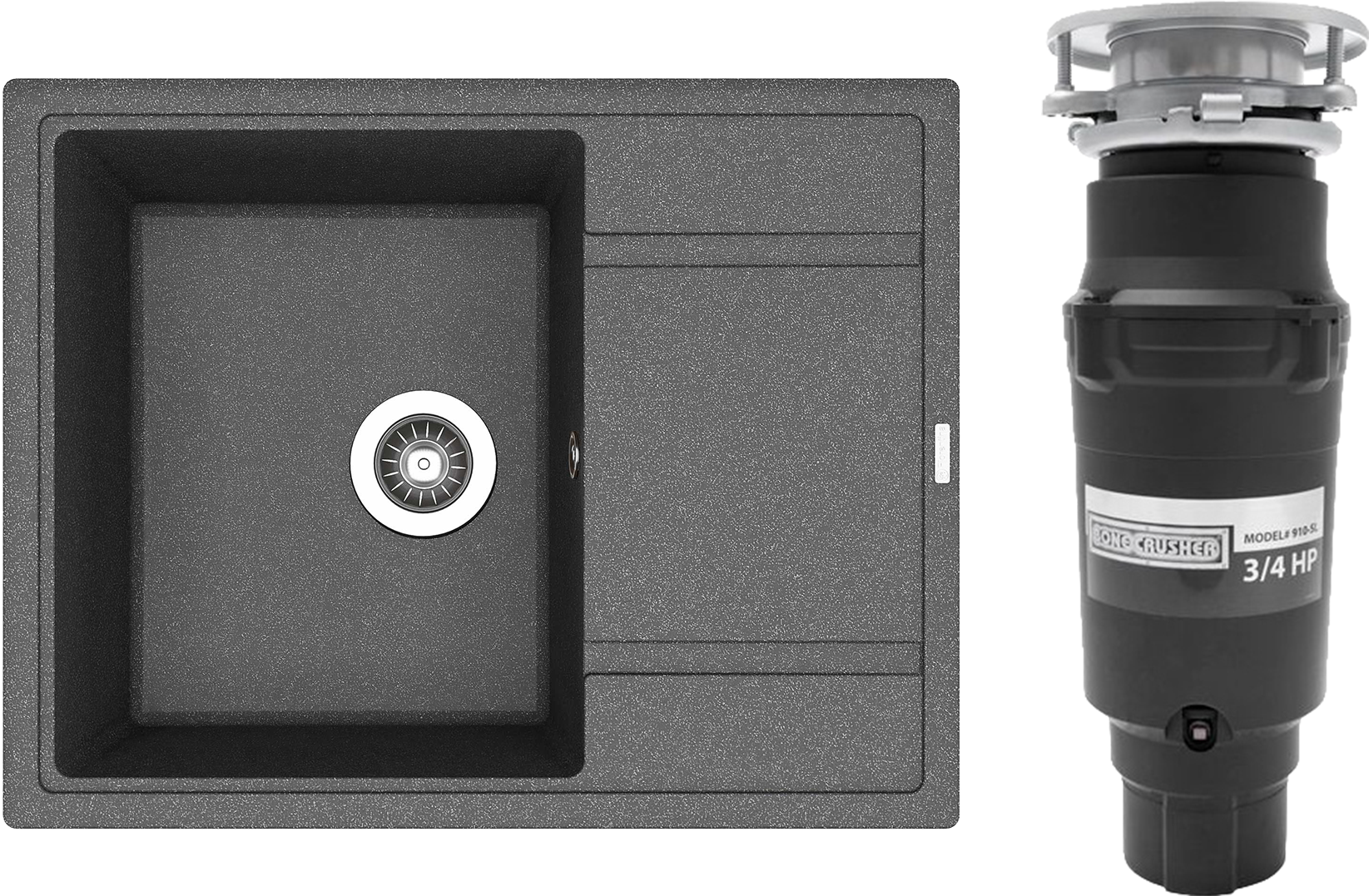 Комплект Мойка Florentina Липси, 650 черная + Измельчитель Bone Crusher BC 910-SL-Slim Line