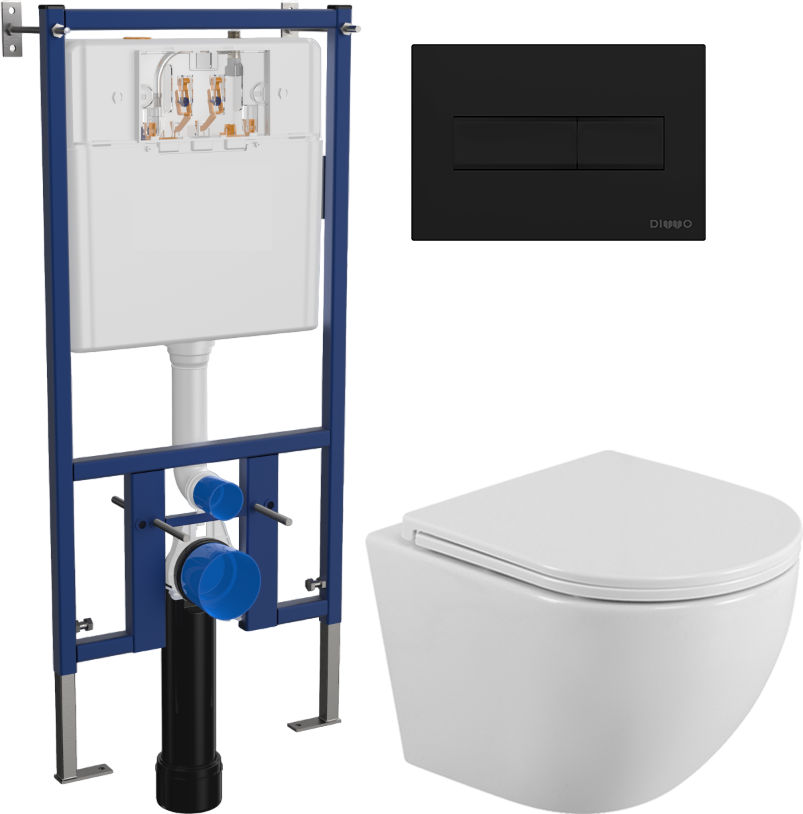 Комплект 3 в 1 Унитаз подвесной BelBagno Uno BB3105CHR/SC + Инсталляция DIWO 4501 + Кнопка 7323 цвет матовый черный