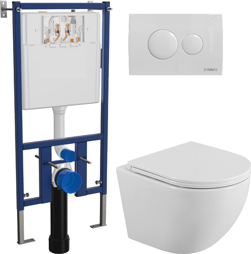 Комплект 3 в 1 Унитаз подвесной BelBagno Uno BB3105CHR/SC + Инсталляция DIWO 4501 + Кнопка 7310 цвет глянцевый белый