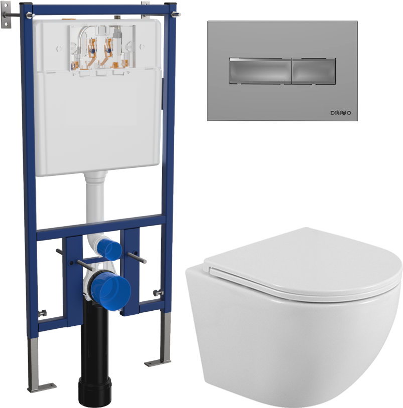 Комплект 3 в 1 Унитаз подвесной BelBagno Uno BB3105CHR/SC + Инсталляция DIWO 4501 + Кнопка 7321 цвет матовый хром