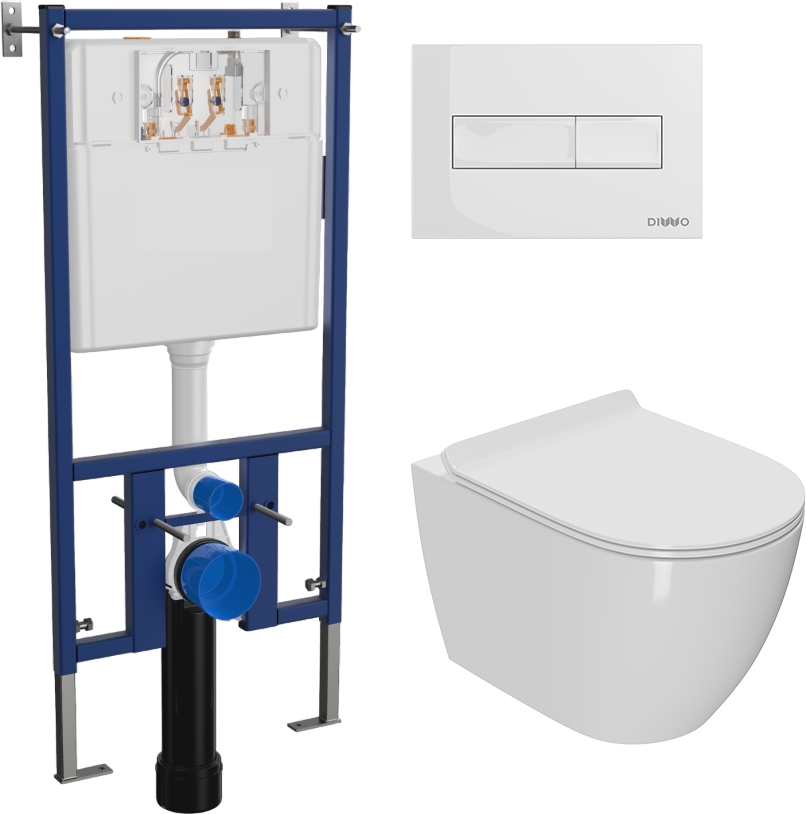 Комплект 3 в 1 Унитаз подвесной Bauedge Bau Dream + Инсталляция DIWO 4501 + Кнопка 7320 цвет глянцевый белый