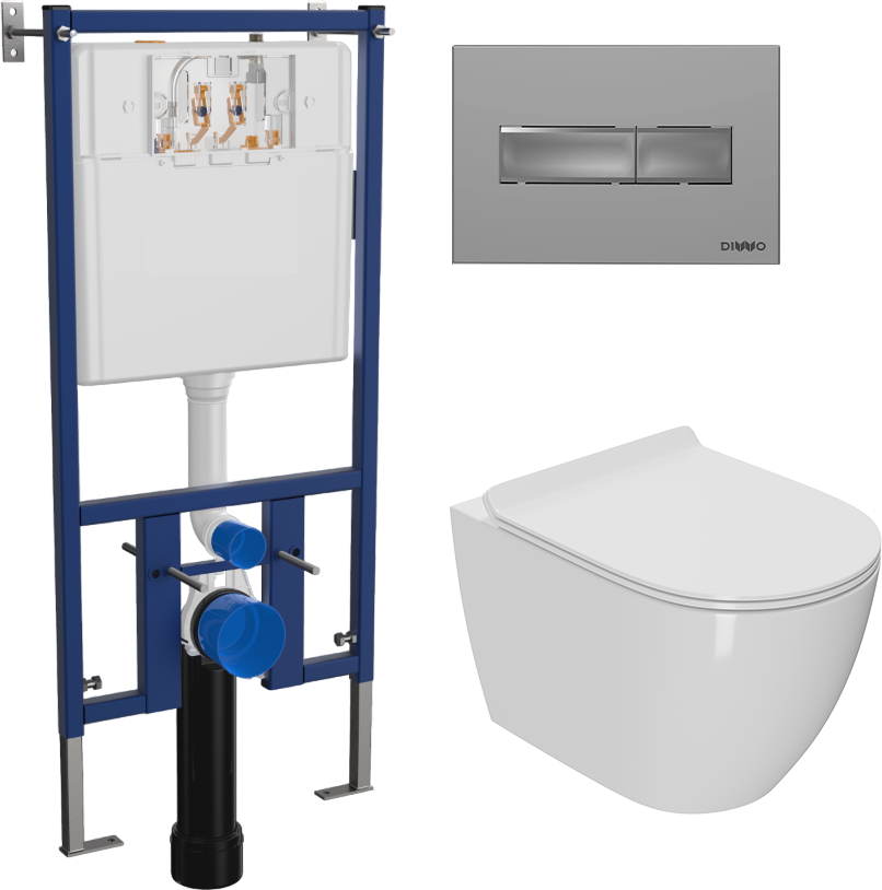Комплект 3 в 1 Унитаз подвесной Bauedge Bau Dream + Инсталляция DIWO 4501 + Кнопка 7321 цвет матовый хром