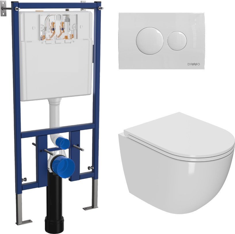 Комплект 3 в 1 Унитаз подвесной Bauedge Bau Dream Hurricane-2 с микролифтом, безободковый, белый + Инсталляция DIWO 4501 + Кнопка 7310 цвет глянцевый белый