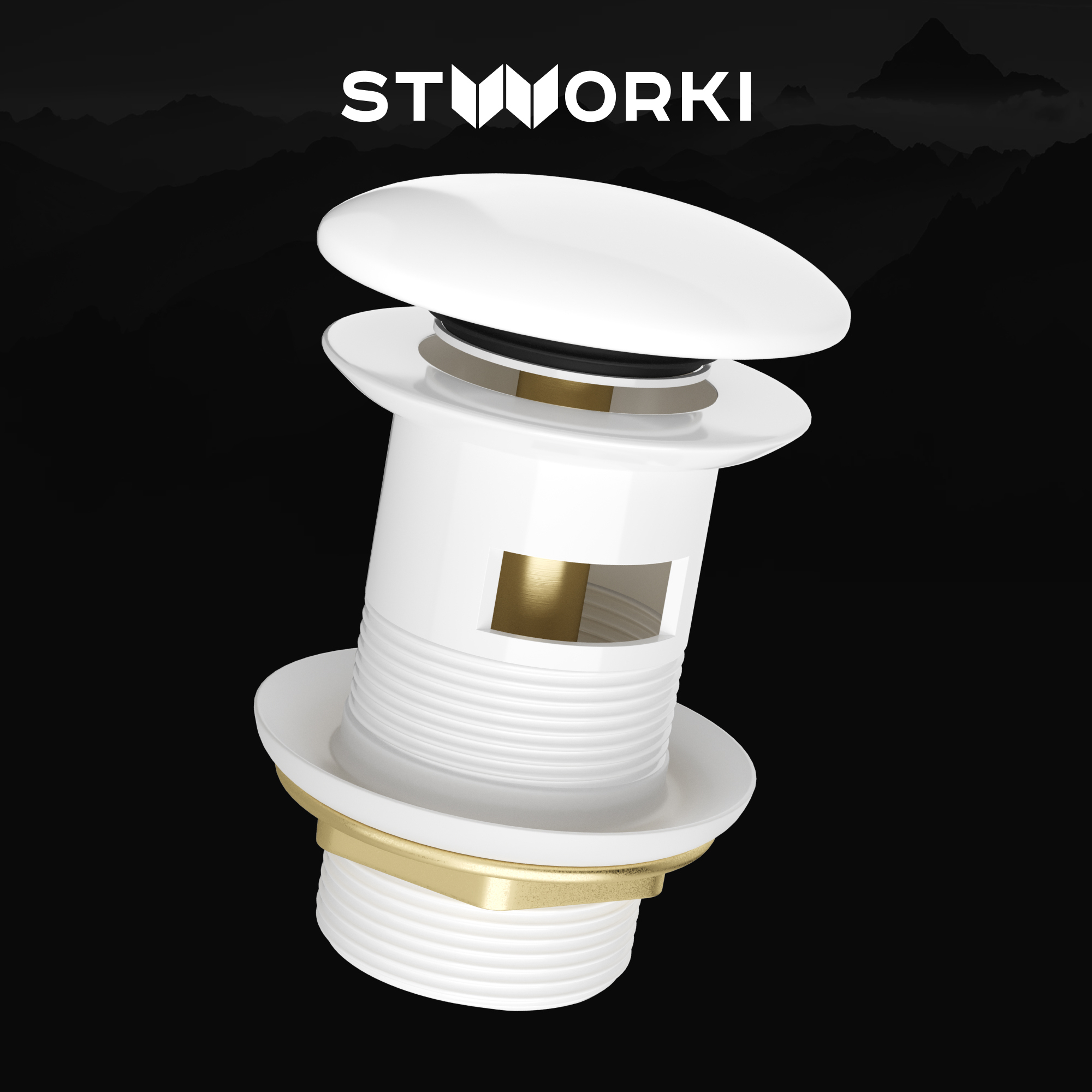 Донный клапан для раковины STWORKI SW-001WH с переливом, белый