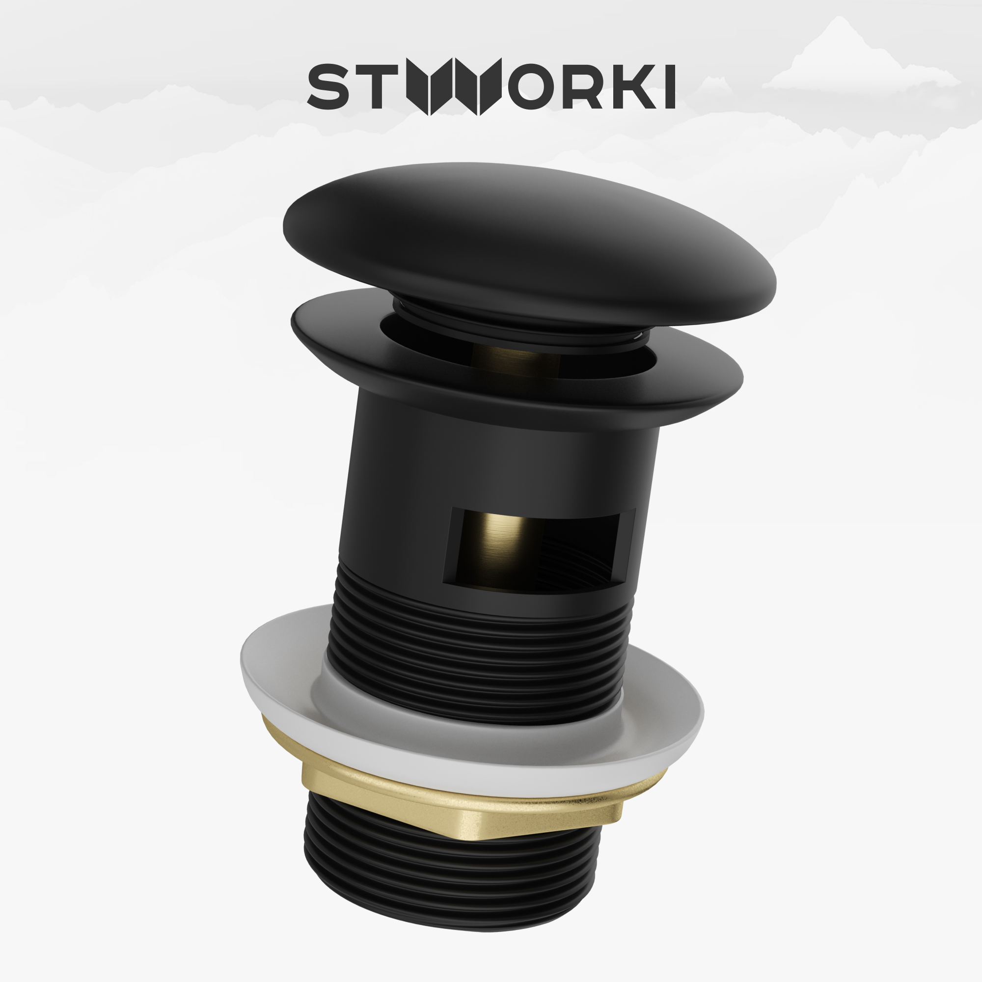Донный клапан для раковины STWORKI SW-001BK с переливом, матовый черный