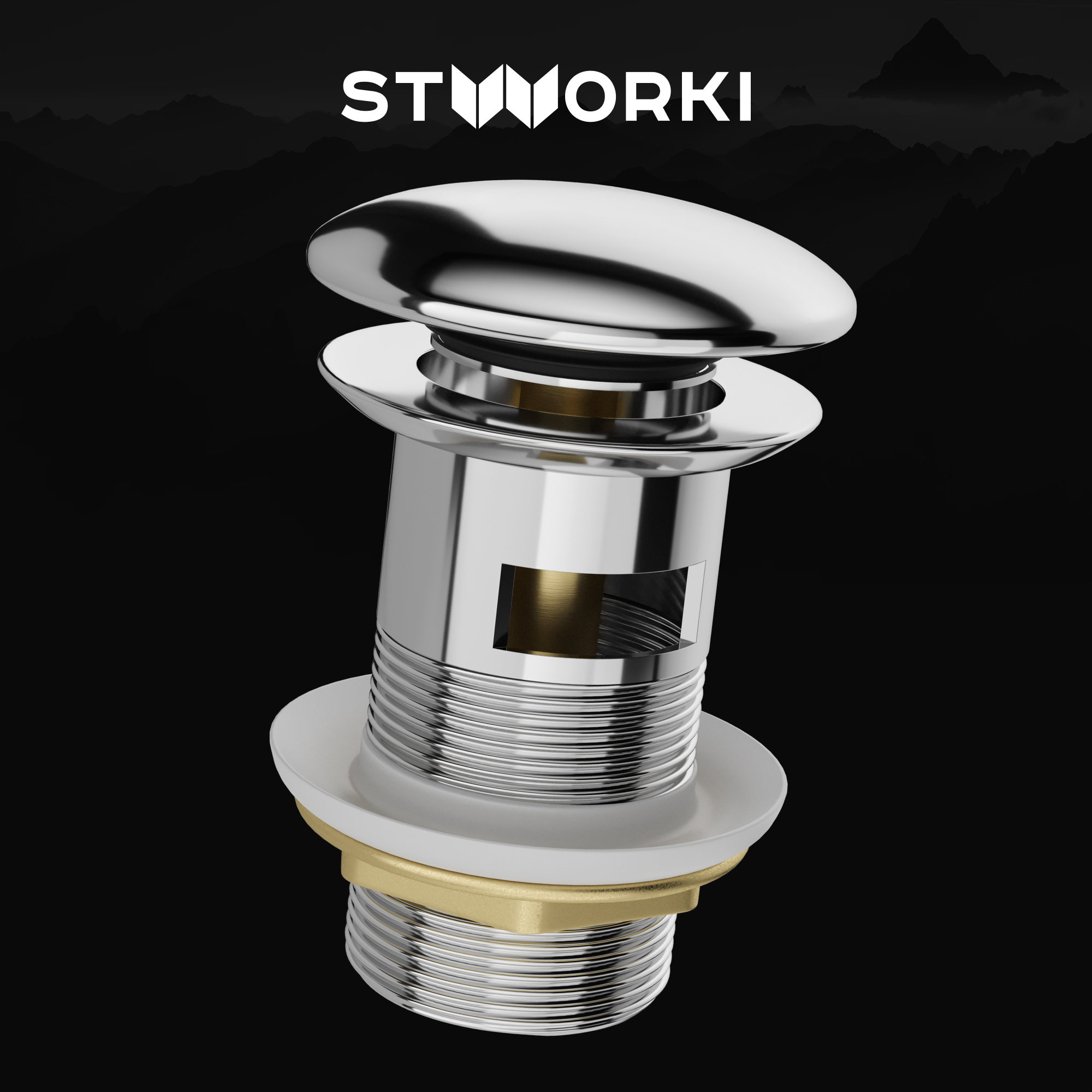 Донный клапан для раковины STWORKI SW-001CR с переливом, хром