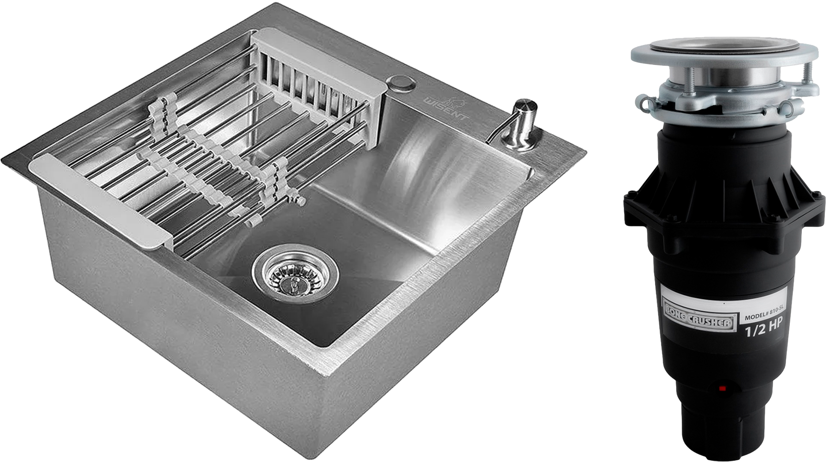 Комплект Мойка Wisent WG 5050, с раздвижным коландером и дозатором, сатин + Измельчитель Bone Crusher BC 810-SL Slim Line