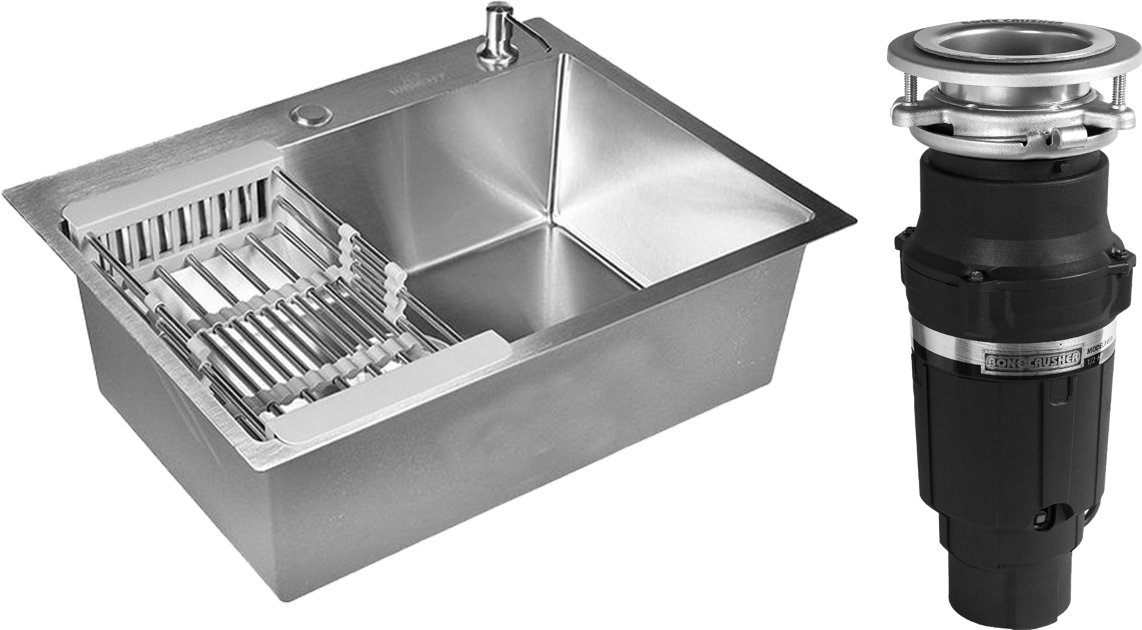 Комплект Мойка Wisent WS37050, с раздвижным коландером и дозатором, сатин + Измельчитель Bone Crusher BC 610-AS