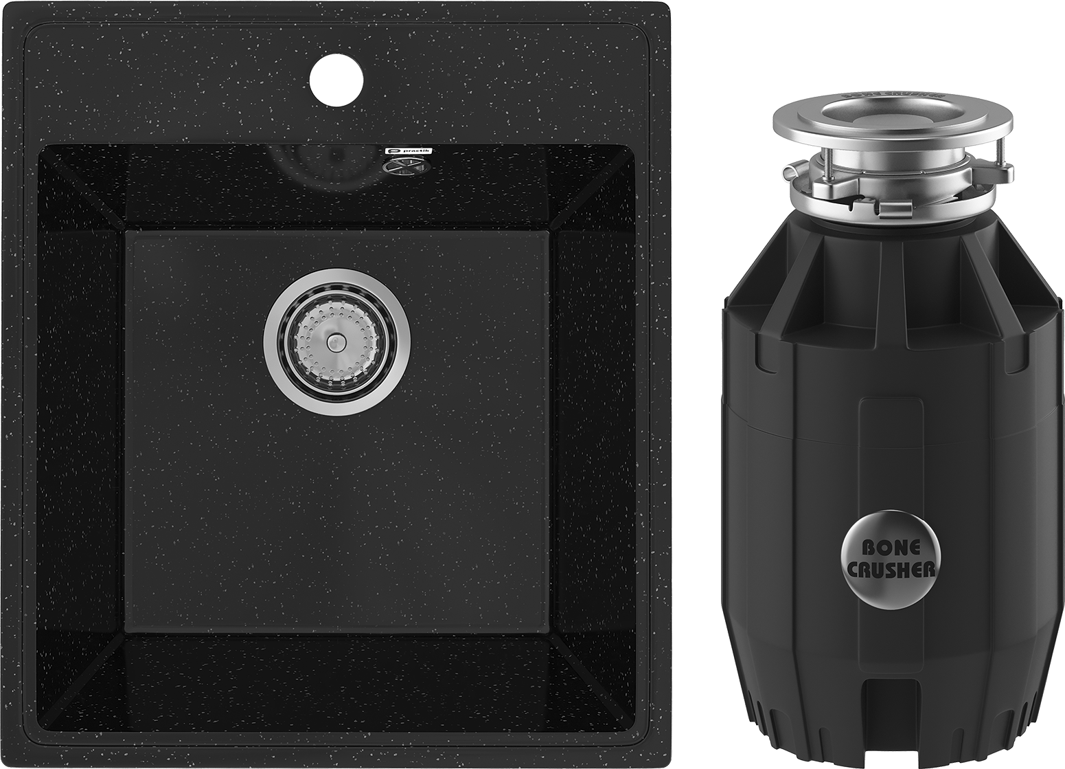 Комплект Мойка Practik PR-M 425-004, черный оникс + Измельчитель Bone Crusher BC 910-AS