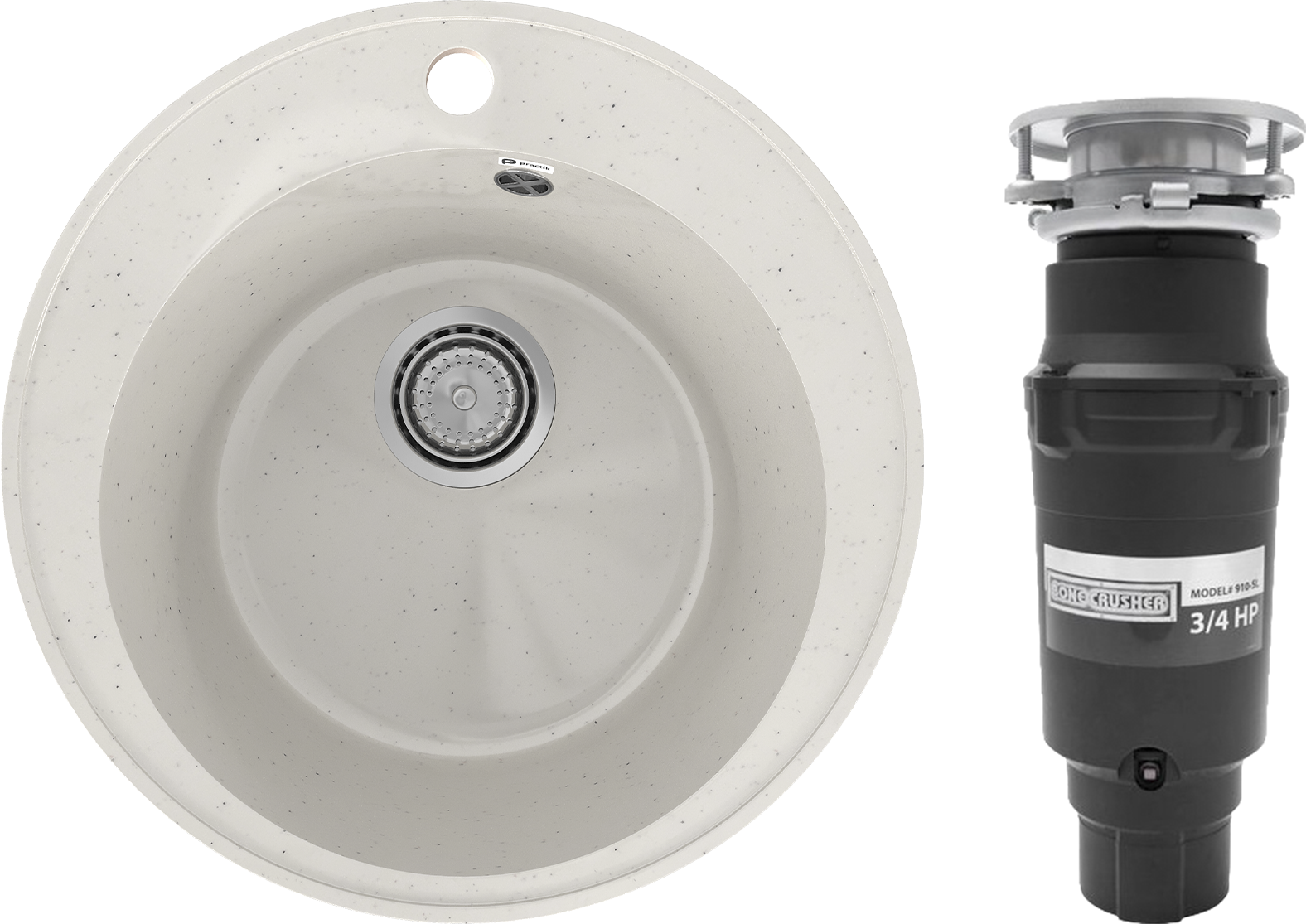 Комплект Мойка Practik PR-M 475-001, белый камень + Измельчитель Bone Crusher BC 910-SL-Slim Line