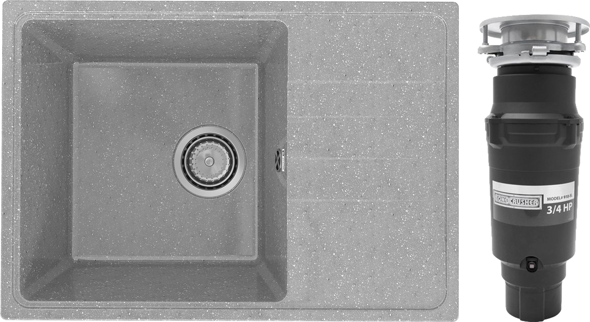 Комплект Мойка Practik PR-M 600-003, светло-серая + Измельчитель Bone Crusher BC 910-SL-Slim Line