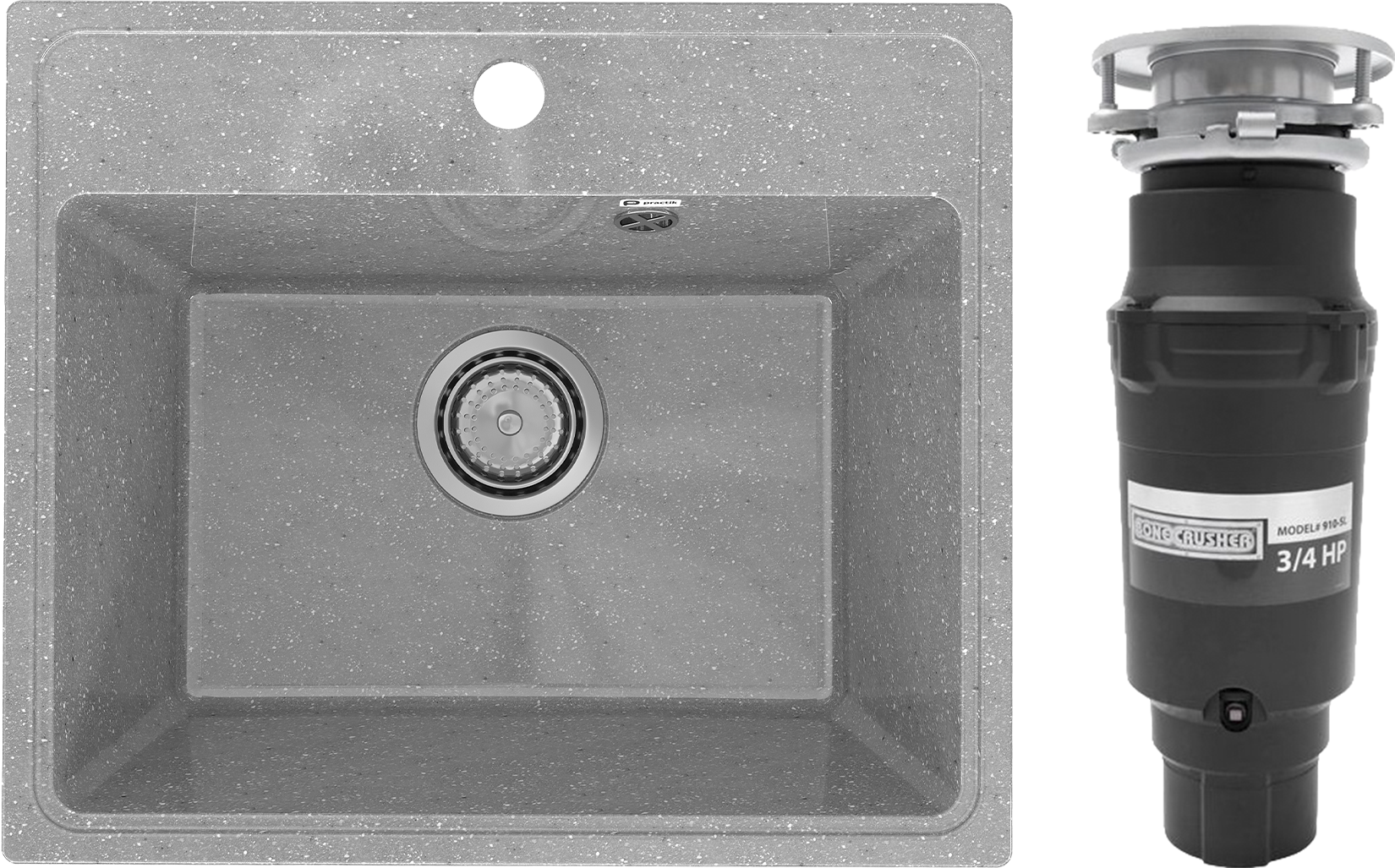 Комплект Мойка Practik PR-M 490-003, светло-серая + Измельчитель Bone Crusher BC 910-SL-Slim Line
