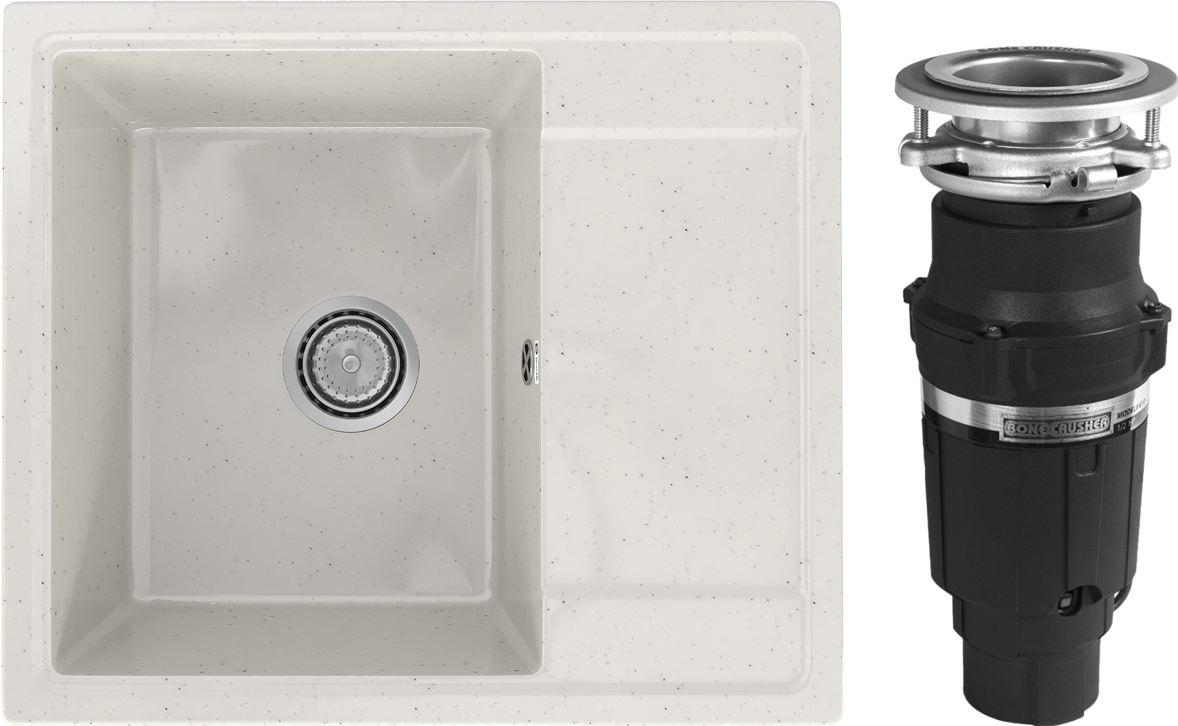 Комплект Мойка Practik PR-M 575-001, белый камень + Измельчитель Bone Crusher BC 610-AS