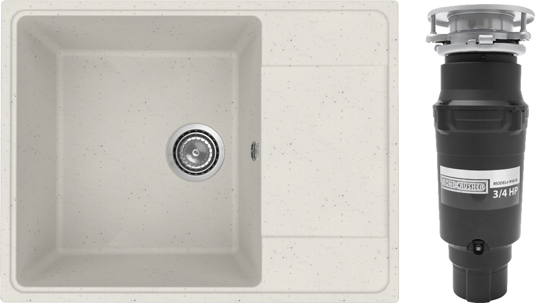 Комплект Мойка Practik PR-M 650-001, белый камень + Измельчитель Bone Crusher BC 910-SL-Slim Line