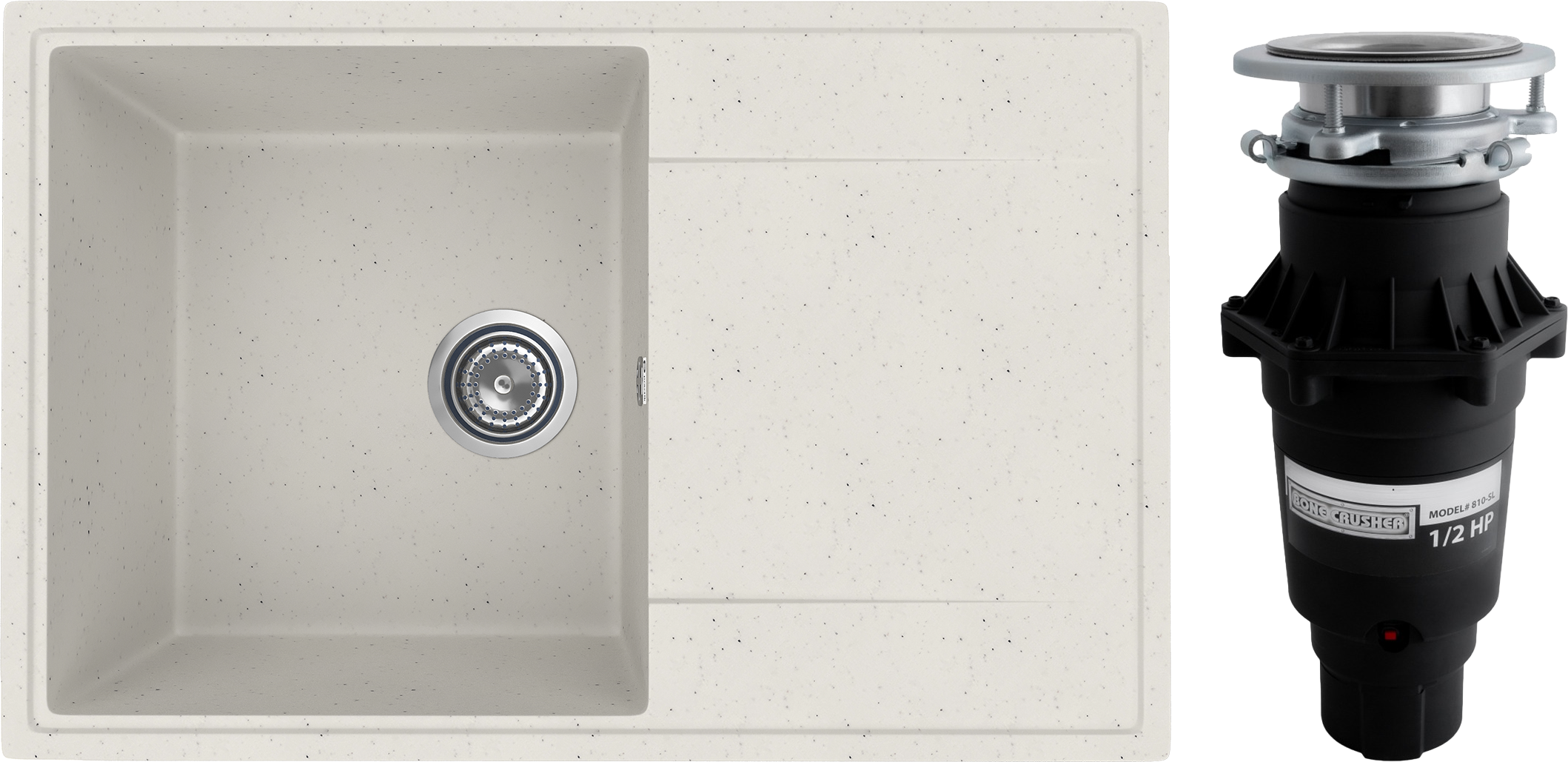 Комплект Мойка Practik PR-M 735-001, белый камень + Измельчитель Bone Crusher BC 810-SL Slim Line