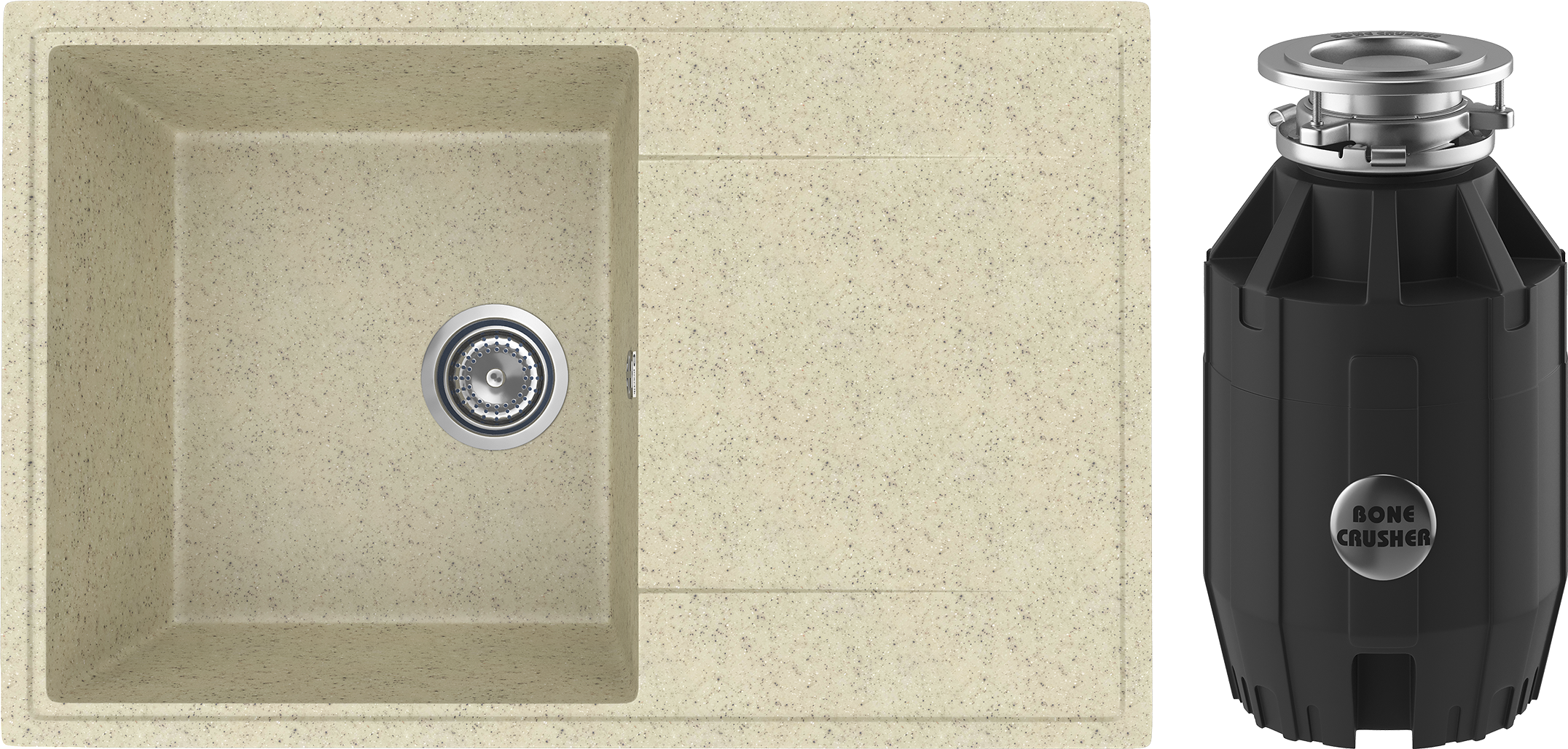 Комплект Мойка Practik PR-M 735-002, слоновая кость + Измельчитель Bone Crusher BC 910-AS