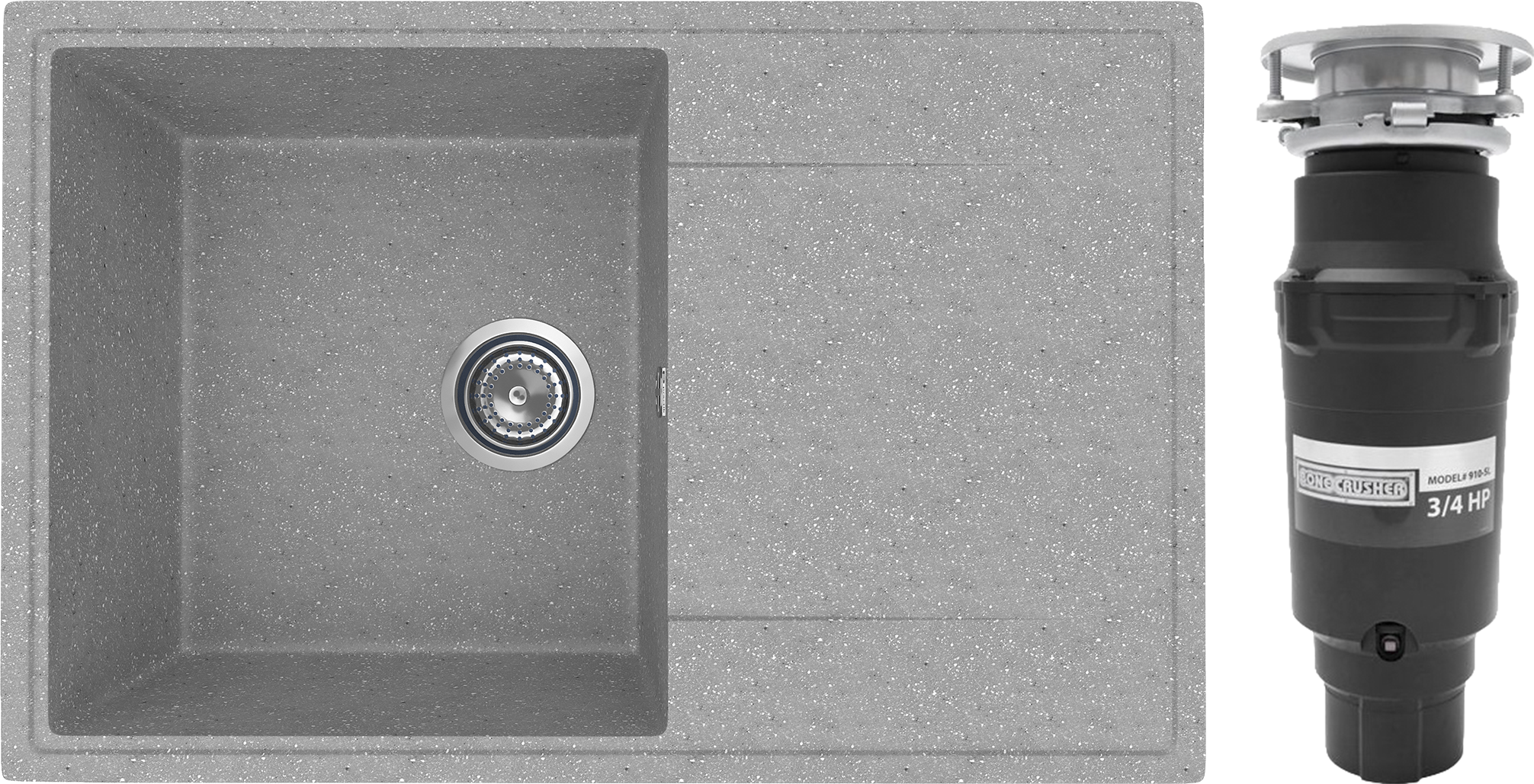 Комплект Мойка Practik PR-M 735-003, светло-серая + Измельчитель Bone Crusher BC 910-SL-Slim Line