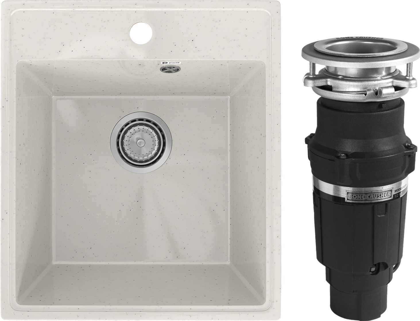 Комплект Мойка Practik PR-M 425-001, белый камень + Измельчитель Bone Crusher BC 610-AS