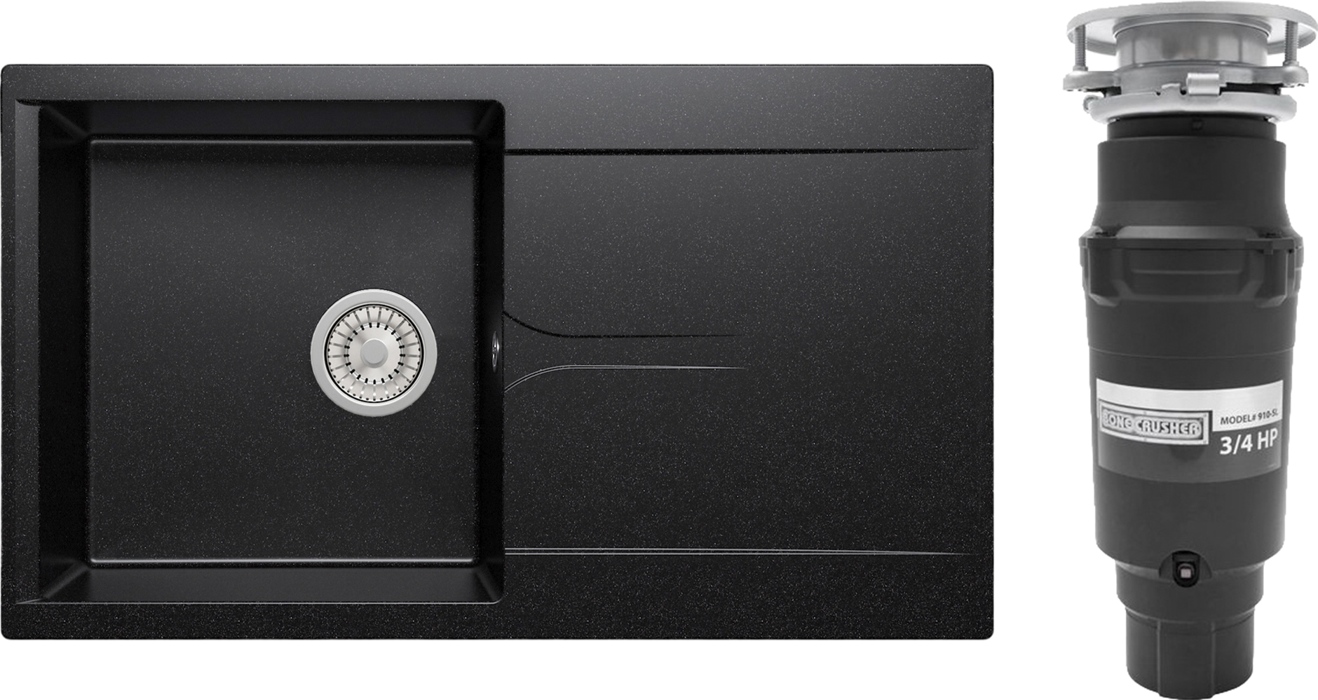 Комплект Мойка Polygran Gals 860, черная + Измельчитель Bone Crusher BC 910-SL-Slim Line