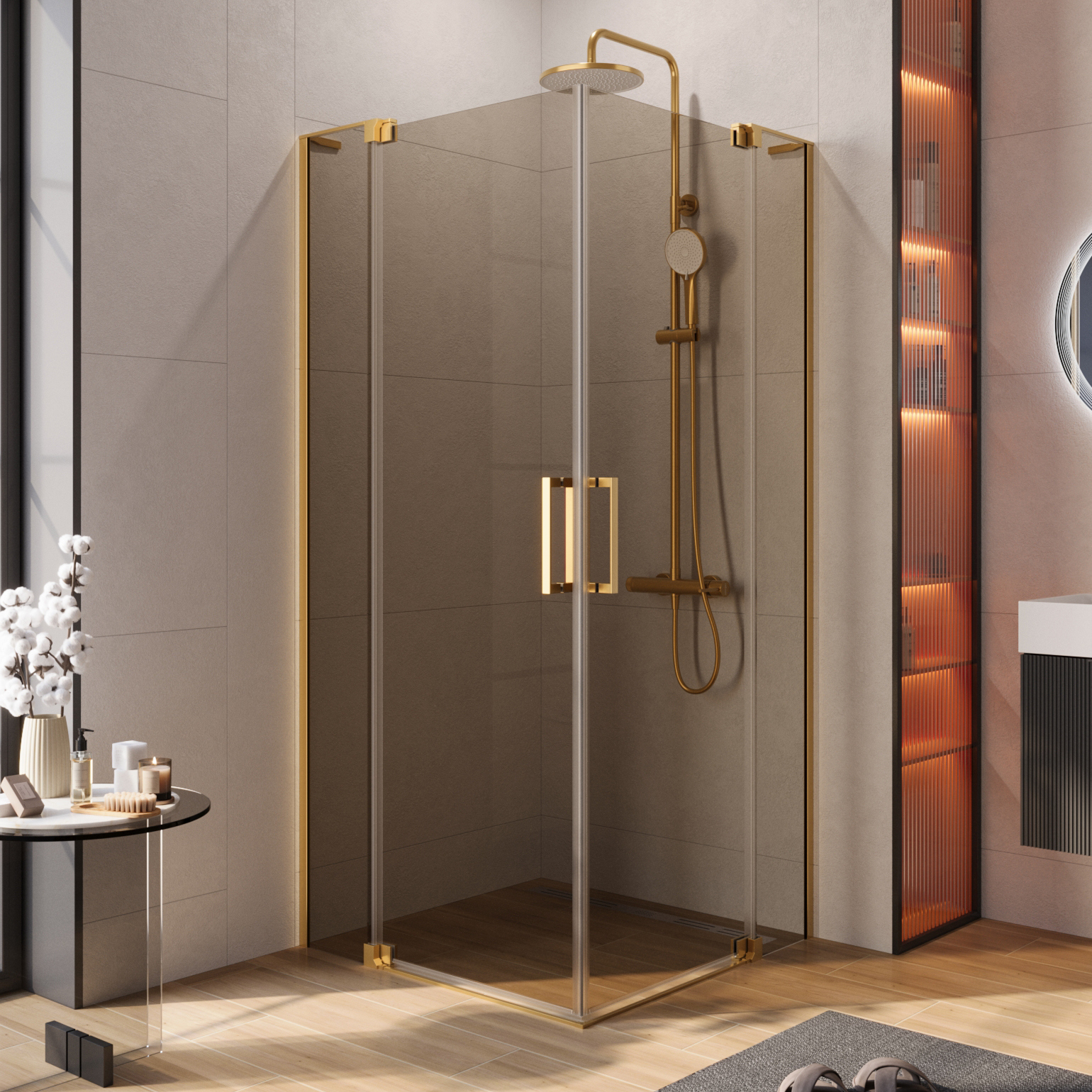 Душевой уголок Cezares Slider A 2 80/90 BR BORO профиль брашированное золото, стекло бронза