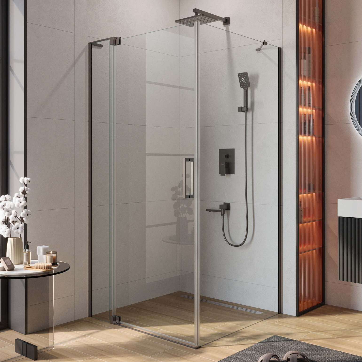 Душевой уголок Cezares Slider AH 1 100-100/110 C GM профиль оружейная сталь, стекло прозрачное