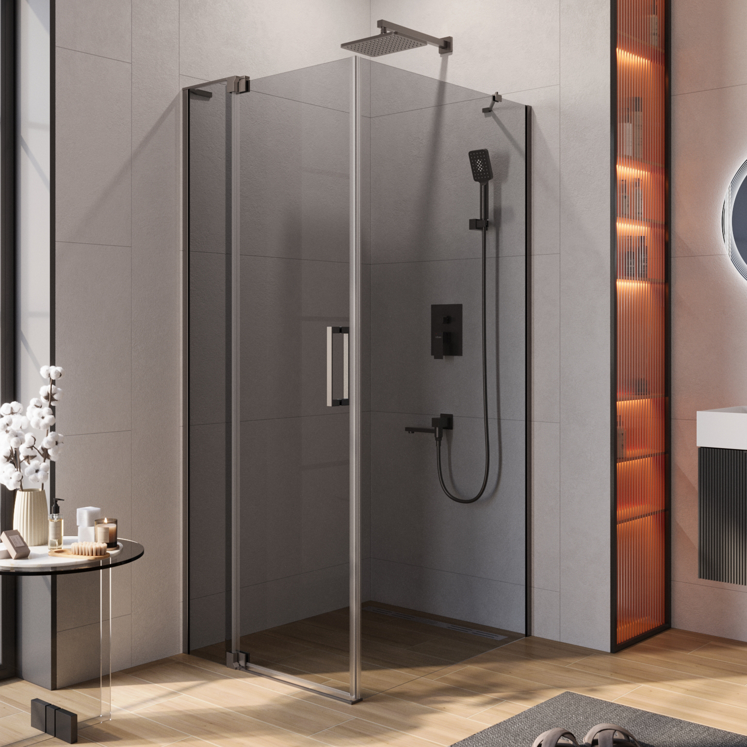 Душевой уголок Cezares Slider AH 1 90-80/90 GRIGIO GM профиль оружейная сталь, стекло серое