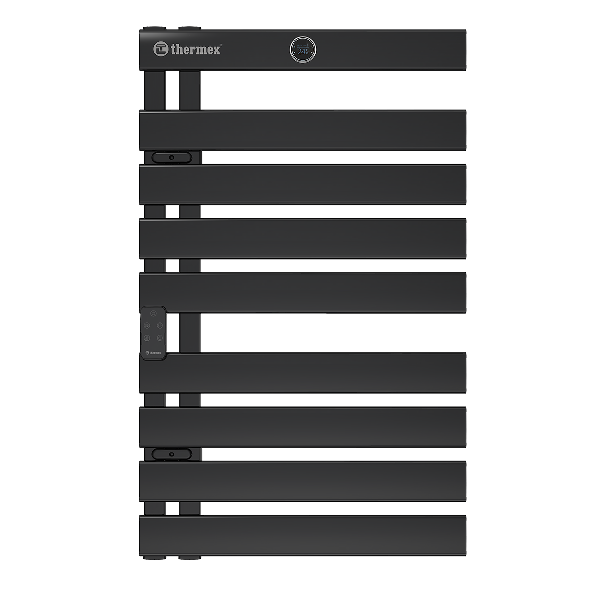 Полотенцесушитель электрический Thermex Njord Black 90x55 см, подключение слева, матовый черный, лесенка, алюминиевый