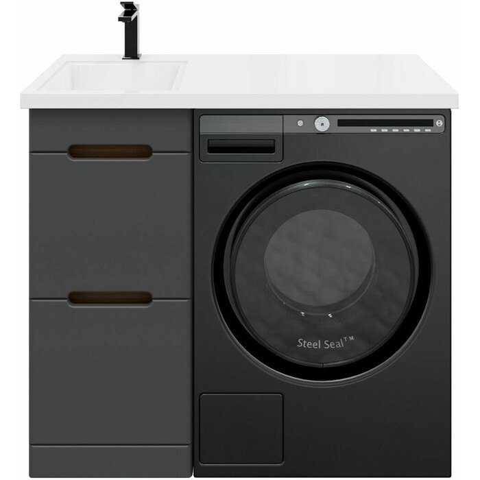 Тумба с раковиной SanStar Darko 100 L под стиральную машину дуб вотан, графит софт, раковина Даллас