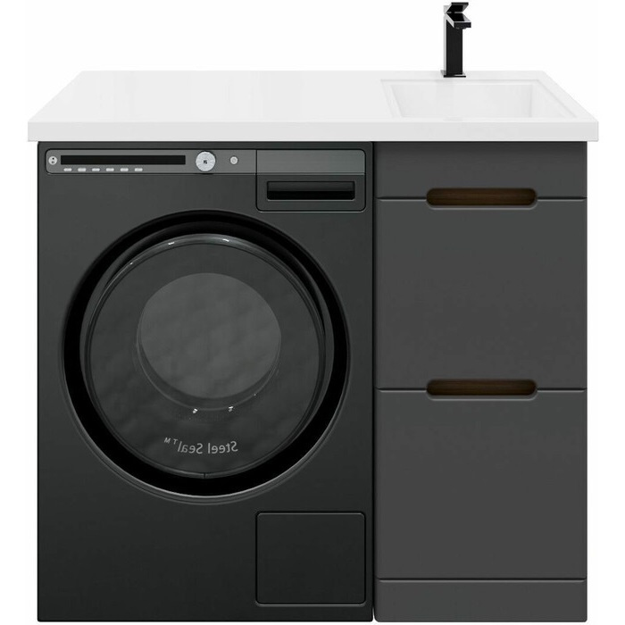 Тумба с раковиной SanStar Darko 100 R под стиральную машину дуб вотан, графит софт, раковина Даллас