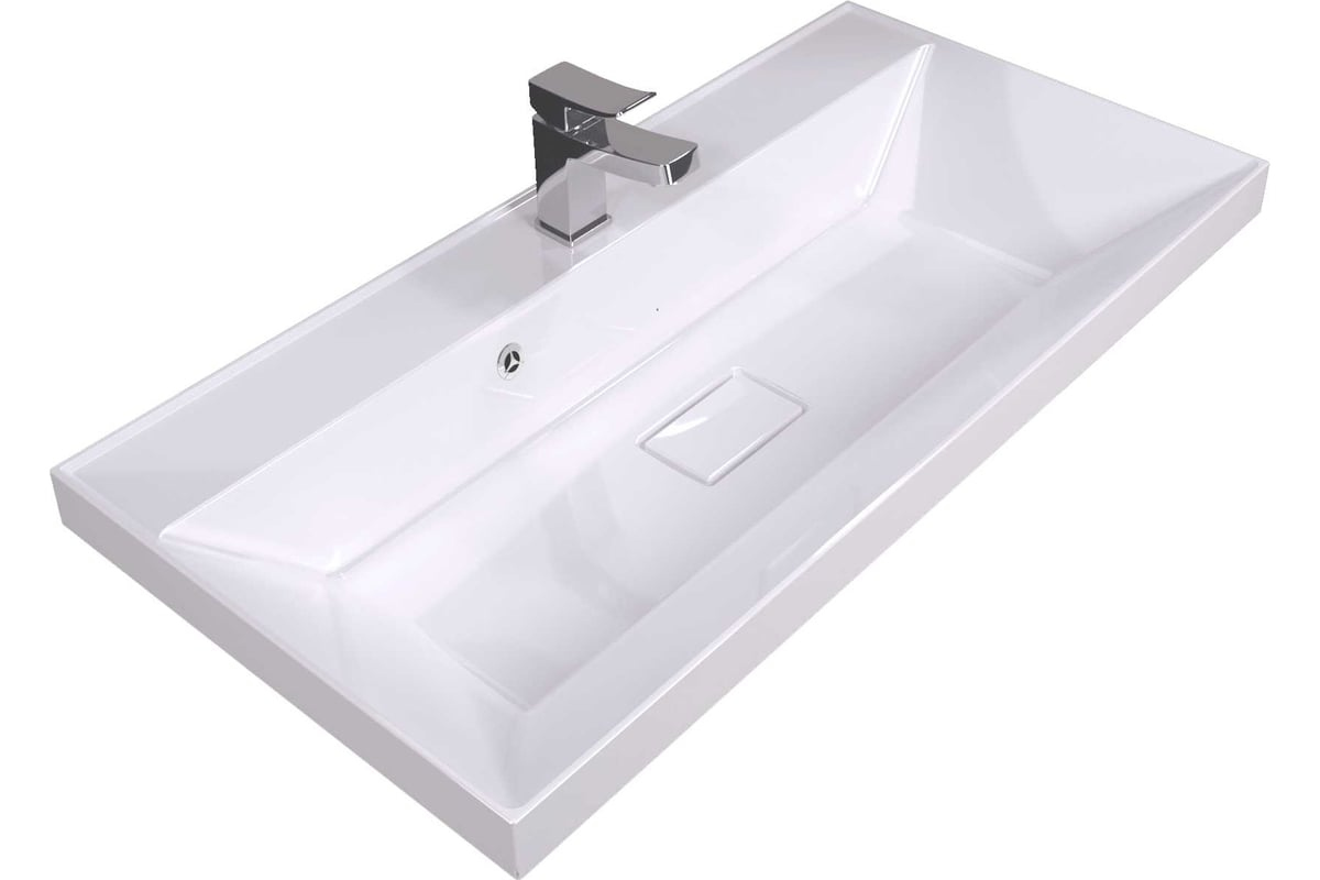 Мебельная раковина VERSALIA Bazis 90 накладная, глянцевая белая, прямоугольная, искусственная камень