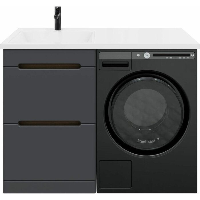 Тумба с раковиной SanStar Darko 110 L под стиральную машину дуб вотан, графит софт, раковина Даллас
