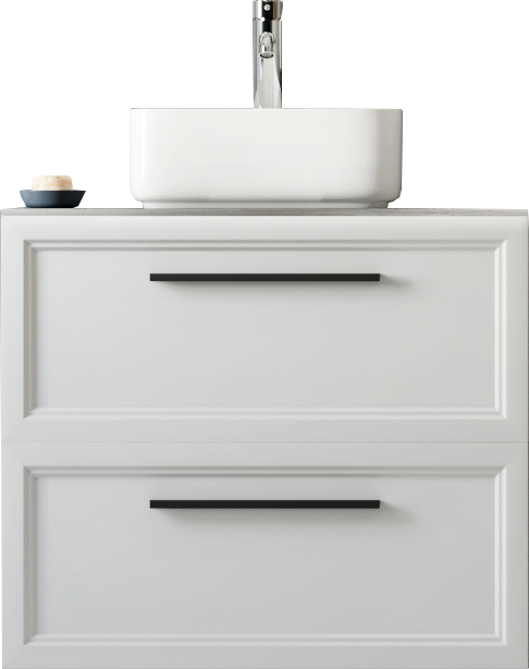 Тумба под раковину со столешницей STWORKI Эстерсунд 75 матовая белая, простоун беж, с отверстием для смесителя