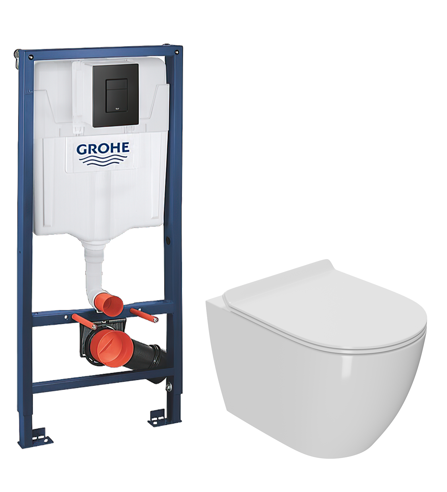 Комплект 2 в 1 Унитаз подвесной Bauedge Bau Ceramics + Инсталляция с кнопкой Grohe Solido 38811KF0 цвет черный