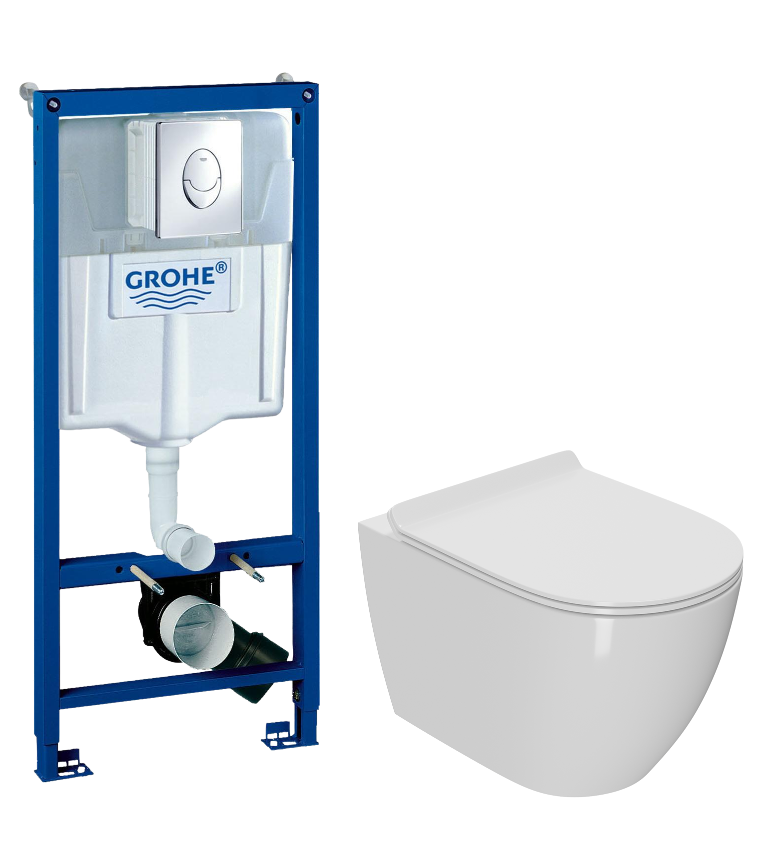 Комплект 2 в 1 Унитаз подвесной Bauedge Bau Ceramics + Инсталляция с кнопкой Grohe Rapid SL 38721001 цвет хром