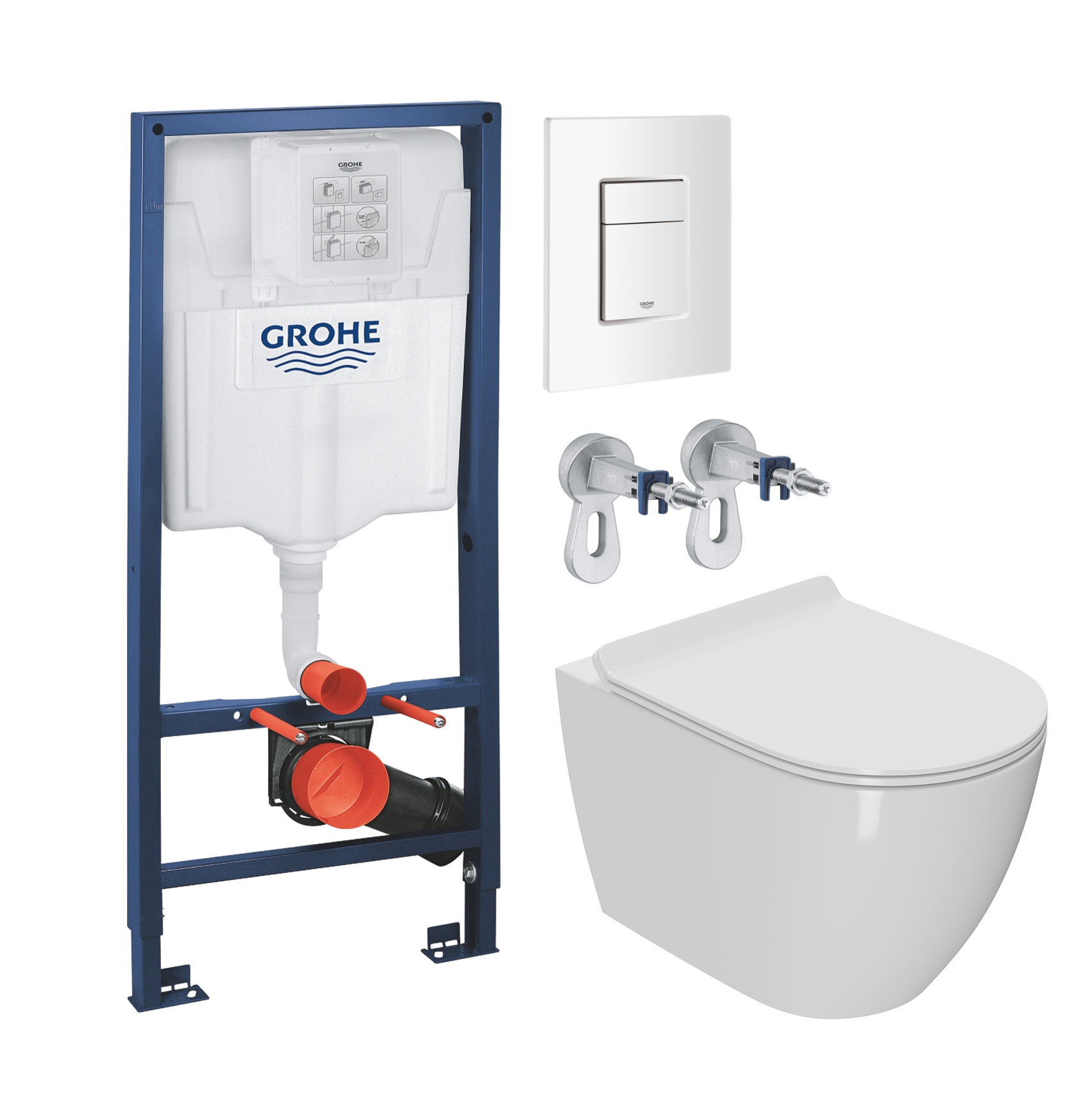 Комплект 2 в 1 Унитаз подвесной Bauedge Bau Ceramics + Инсталляция с кнопкой Grohe Rapid SL 38772SH0 цвет белый