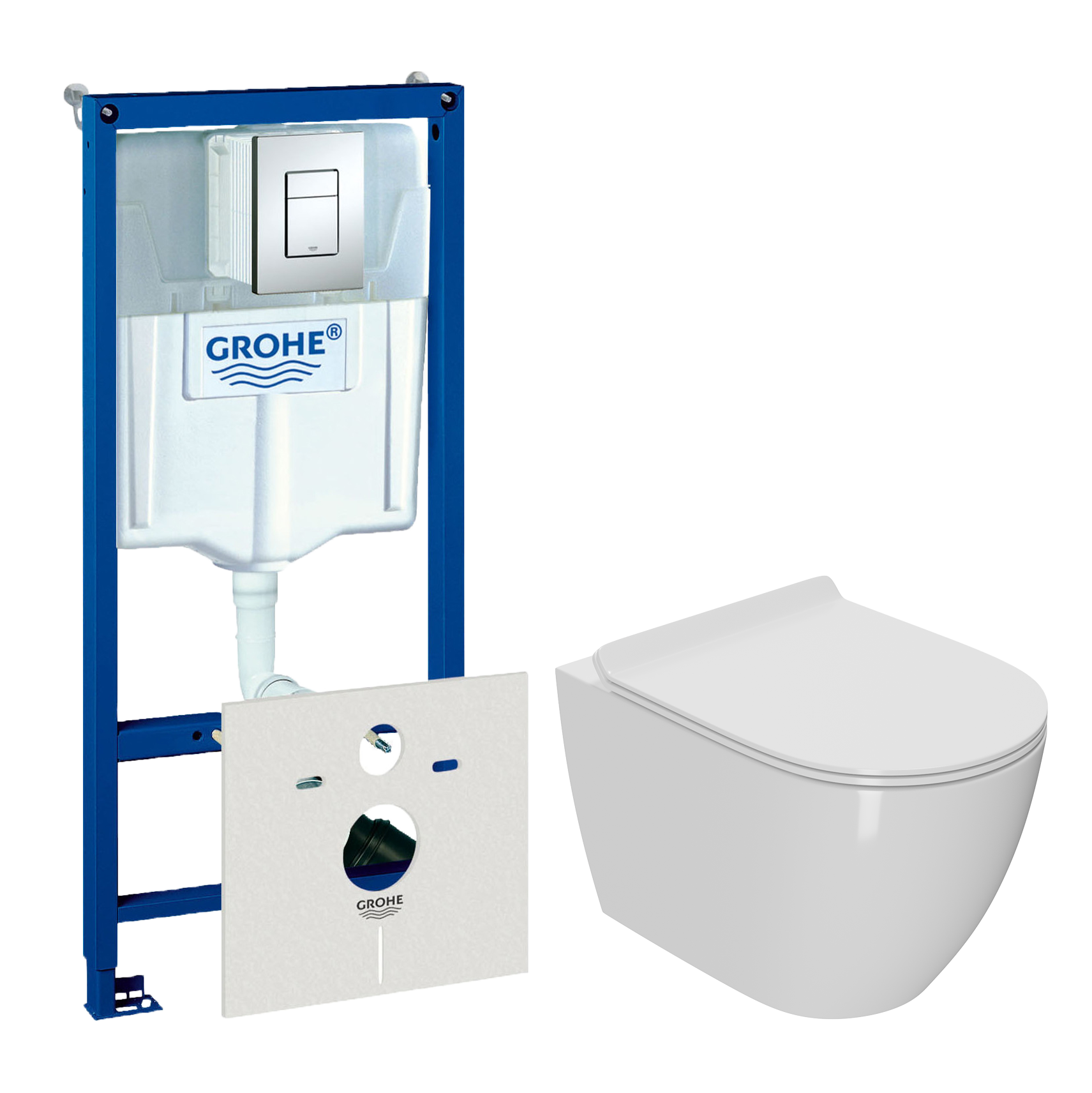 Комплект 2 в 1 Унитаз подвесной Bauedge Bau Ceramics + Инсталляция с кнопкой Grohe Rapid SL 38775001 цвет хром