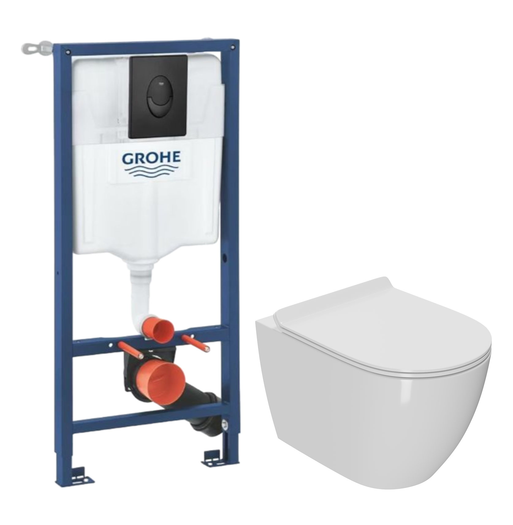 Комплект 2 в 1 Унитаз подвесной Bauedge Bau Ceramics + Инсталляция с кнопкой Grohe Rapid SL 1000044 цвет черный